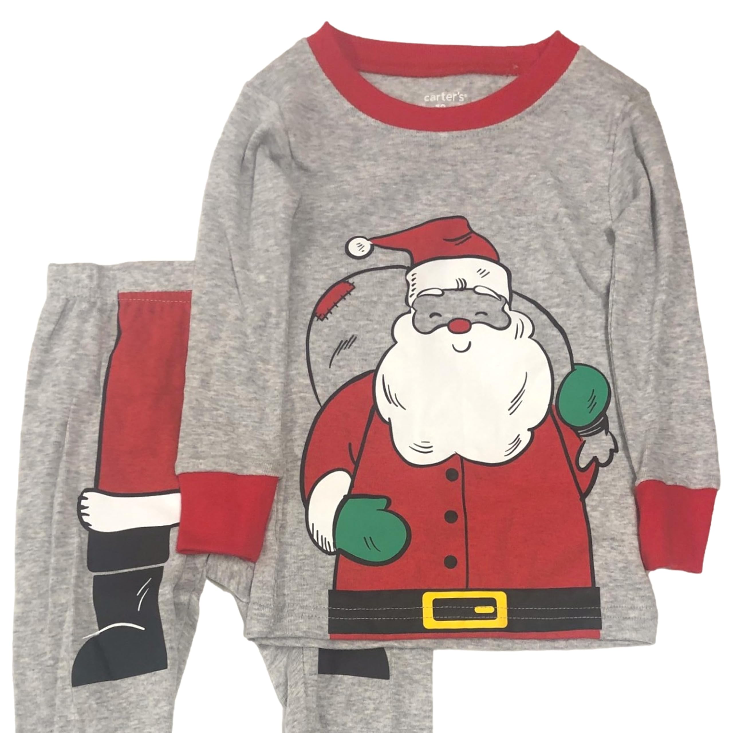 Carters Baby Boys' Gray Santa Claus Christmas Pajama Set - Soft Holiday Sleepwear for Infants & Toddlers (0-24 Months) - Perfect for Christmas Eve, Family Photos & Cozy Winter Nights