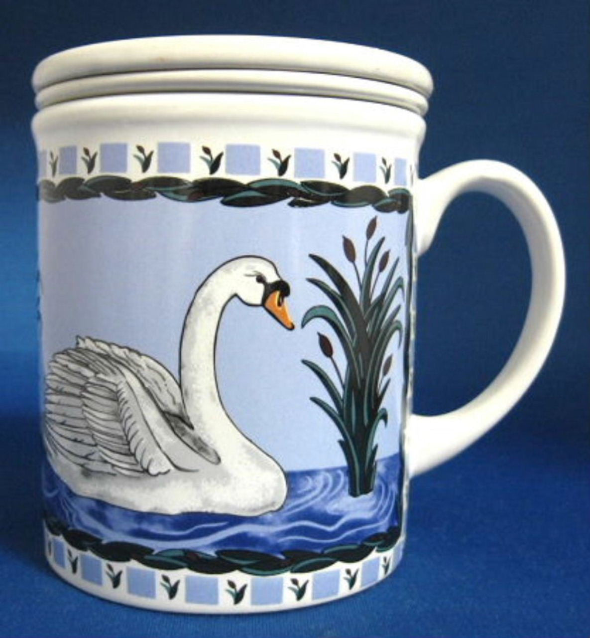 Premium Swan Tea Mug with Infuser & Coaster - Elegant Blue and White Ceramic Tea Cup with Removable Strainer | Perfect for Loose Leaf Tea, Herbal Infusions & Home Office Use