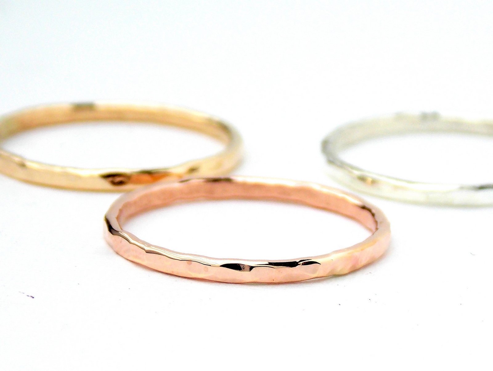 14K Gold-Filled Reflection Stacking Rings Set - Hammered, Dainty, Simple Gold & Silver Skinny Textured Rings for Women | Perfect for Layering, Everyday Wear & Special Occasions