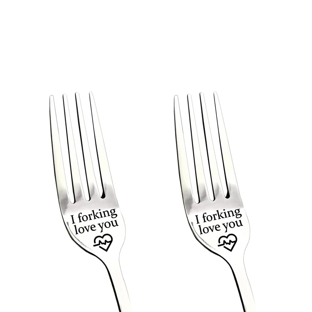 Funny Engraved 'I Love You' Stainless Steel Dinner Forks - Valentine's Day, Anniversary & Birthday Gifts for Him, Her, Men & Women - Perfect for Romantic Dinners & Special Occasions