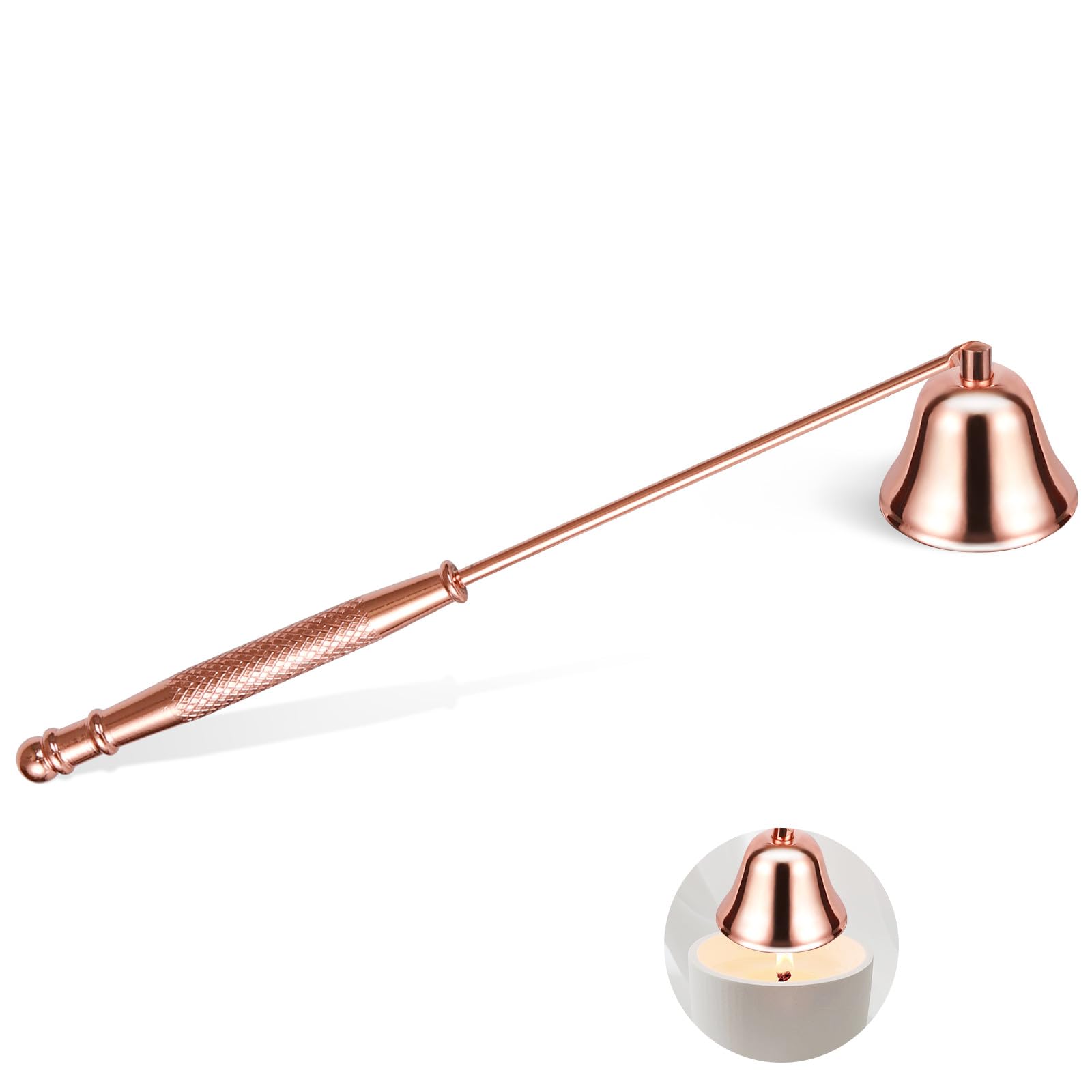 Premium Metal Candle Extinguisher with Long Handle - Rose Gold Wick Snuffer for Scented & Aromatherapy Candles - Safe Flame Extinguishing Tool for Home Decor, Spa Relaxation & Romantic Dinners