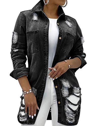 PAODIKUAI Women's Ripped Distressed Denim Jacket - Long Sleeve Casual Jean Jacket for Women | Perfect for Streetwear, Fall Fashion & Everyday Outfits