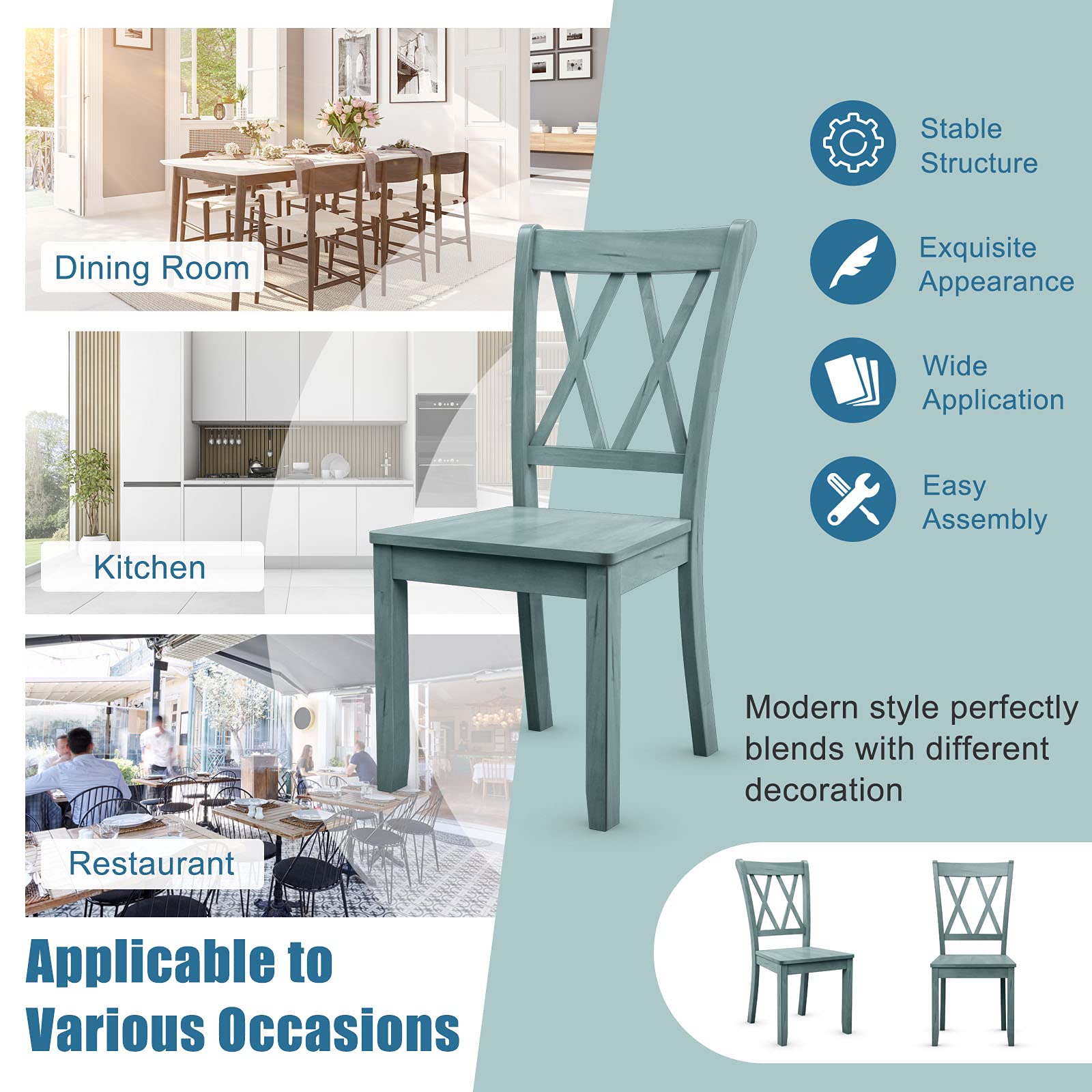 Giantex Set of 4 Solid Rubber Wood Dining Chairs - 400 Lbs Weight Capacity - Farmhouse Style Kitchen & Dining Room Side Chairs for Home, Restaurant & Office Use