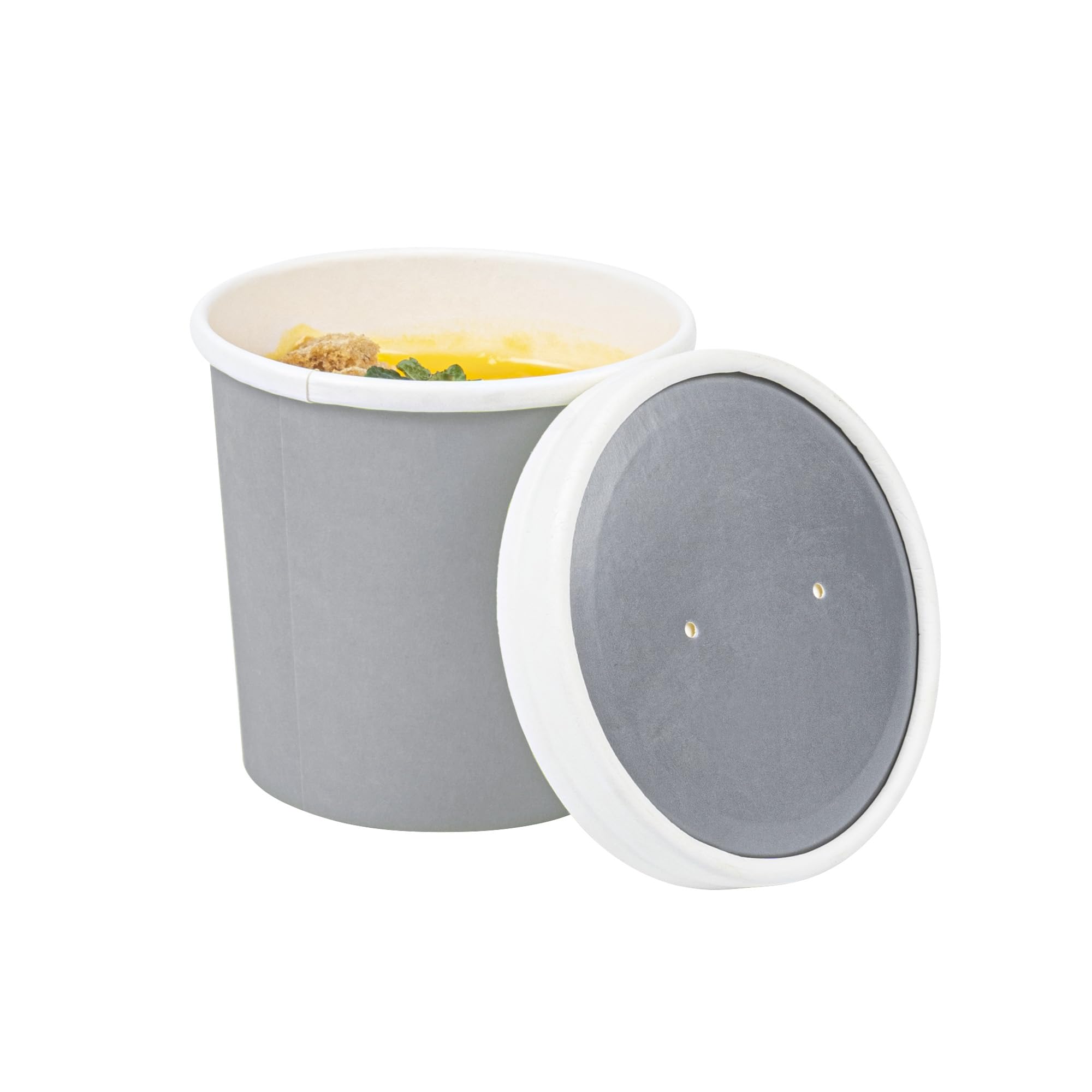 Restaurantware Bio Tek Vented Lids for 12oz Soup Containers - 200 Pack | Microwave Safe Gray Paper Lids | Compatible with Disposable Soup Cups (Cups Sold Separately) | Perfect for Takeout, Catering & Food Service Businesses