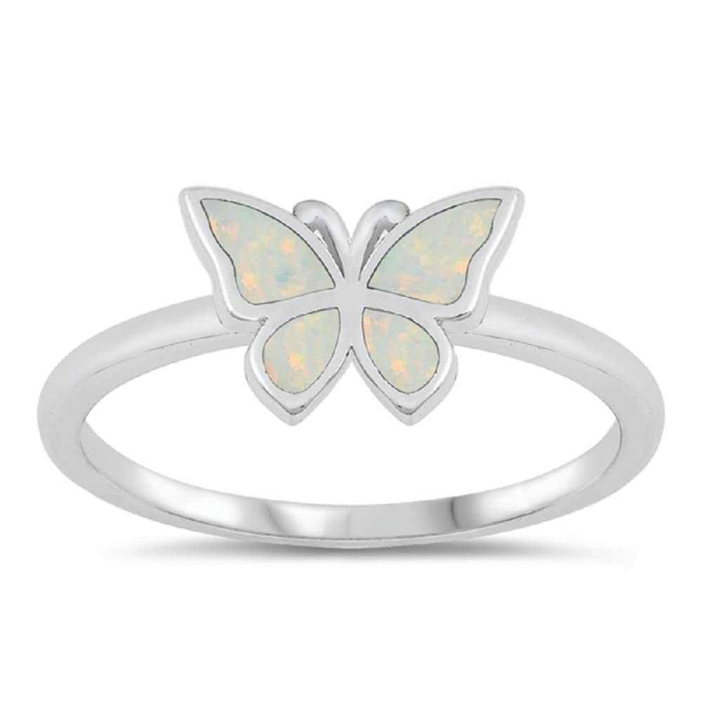 Simulated Opal Solitaire Butterfly Ring in Sterling Silver – Elegant Jewelry for Women, Perfect for Weddings, Parties & Everyday Wear