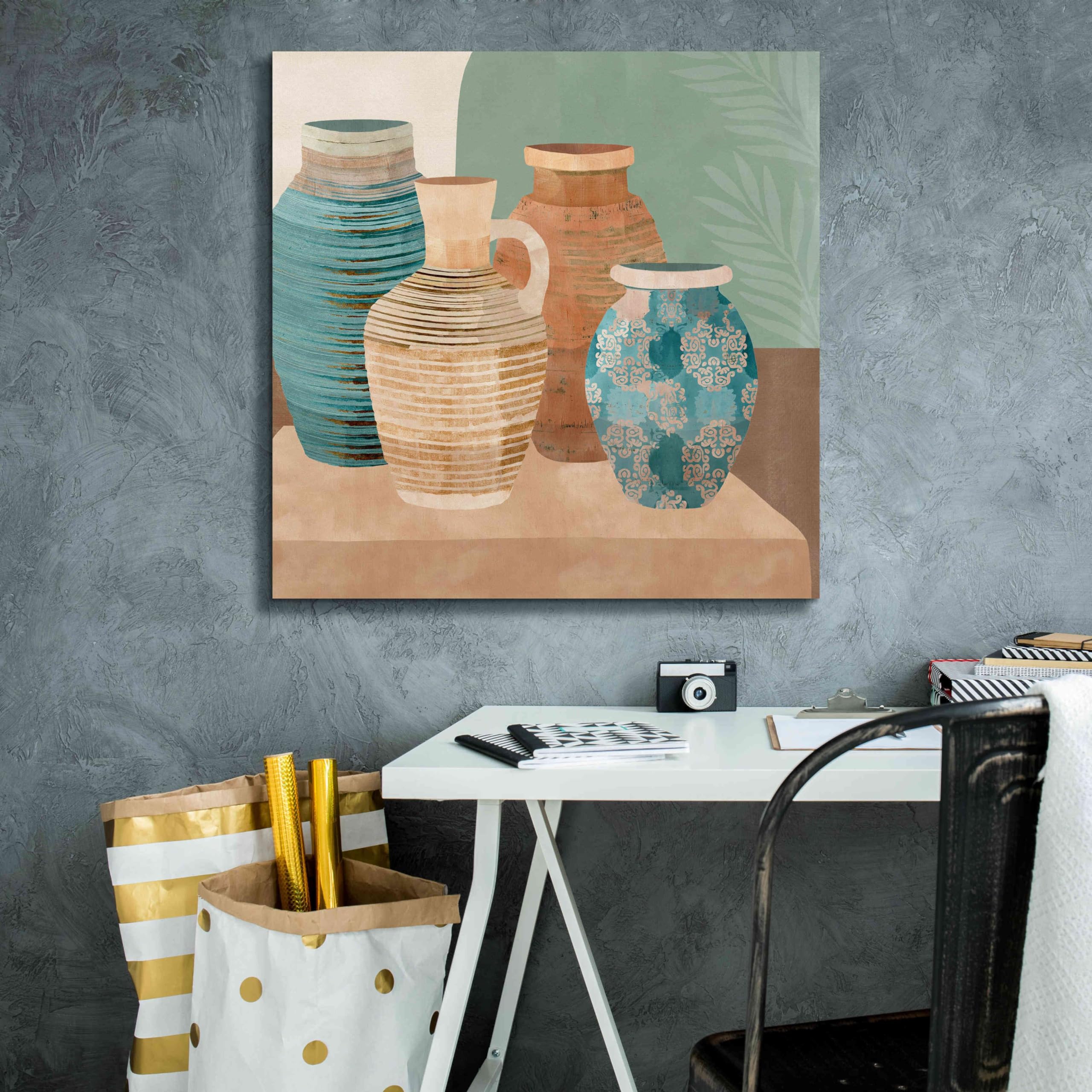 Flora Kouta Earthenware Pots I Giclee Canvas Wall Art Print - 26x26 Inches Modern Home Decor for Living Room, Bedroom & Office
