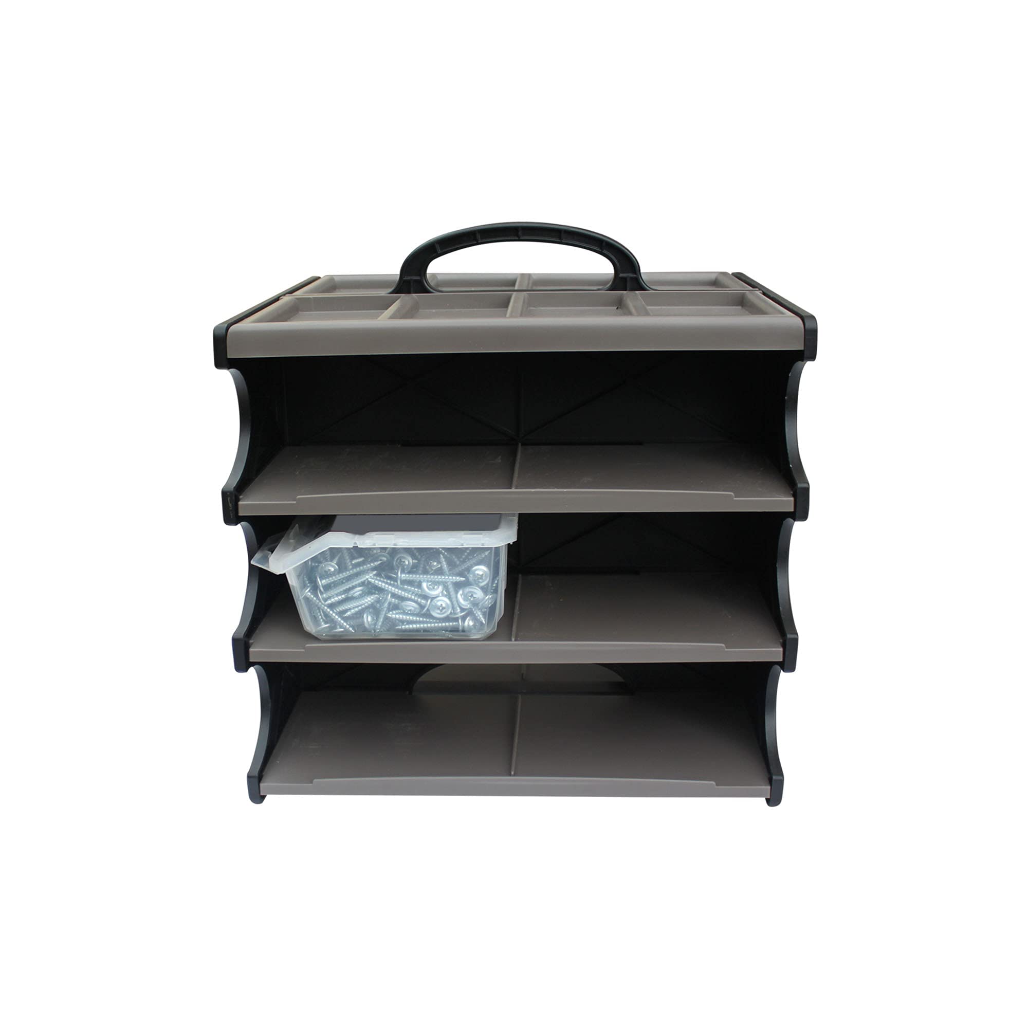 Portable Hardware Organizer with Handle - Stackable Screw and Nail Storage Caddy - Holds 12 Standard 1lb Boxes of Screws, Nails & Fasteners - Durable Workbench Organizer Bins for Garage, Workshop & DIY Projects