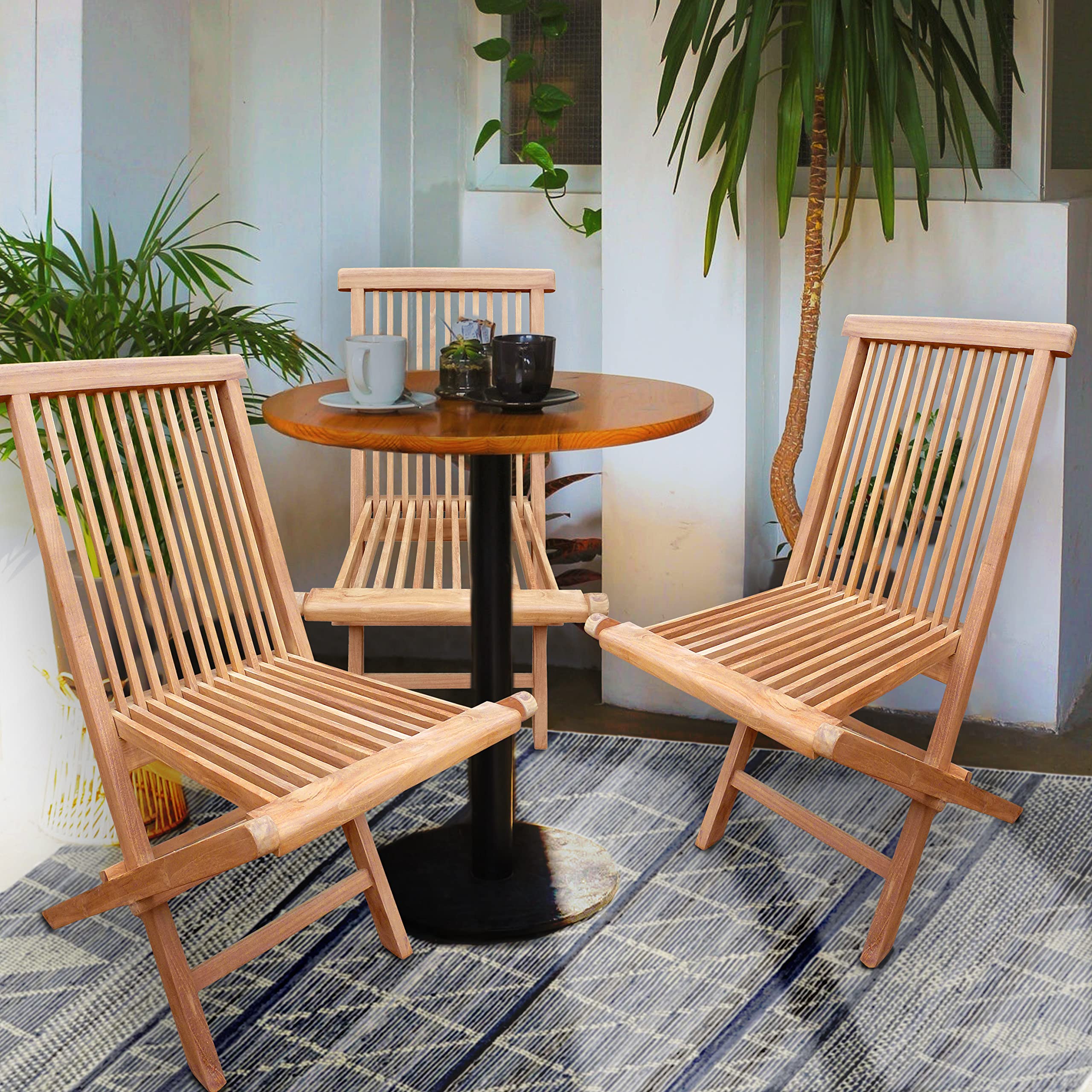 Seven Seas Teak Outdoor Folding Side Chairs (Set of 2) - Solid Teak Wood Patio Furniture for Beach, Poolside & Garden Relaxation
