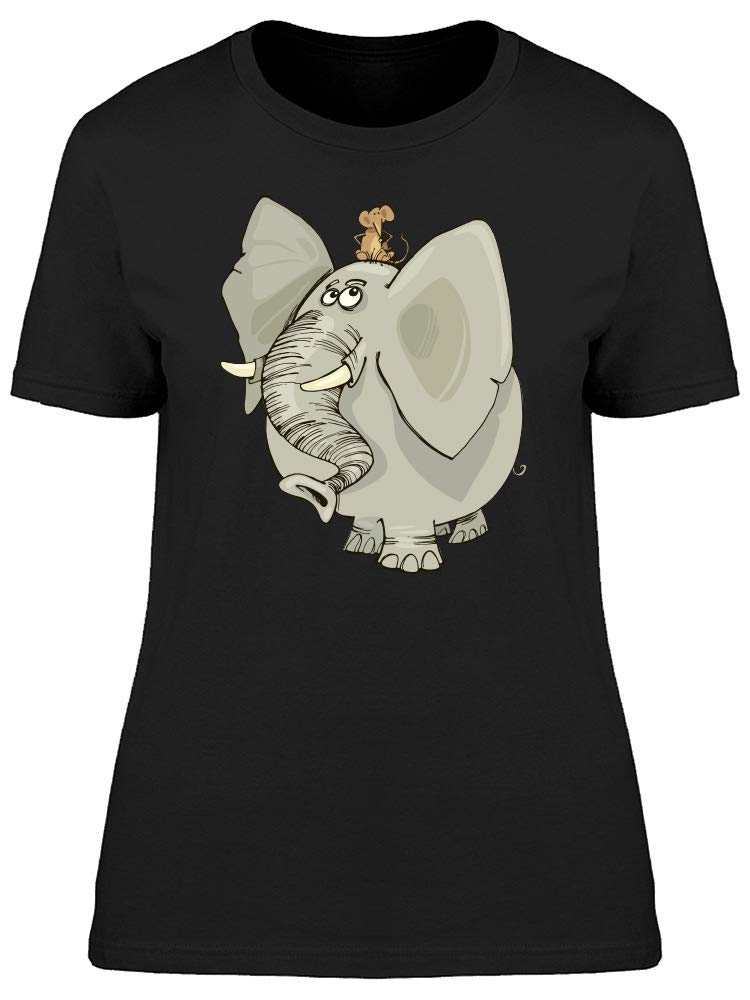 Funny Elephant and Mouse Graphic T-Shirt for Women - Cute Animal Print Tee for Casual Wear, Outings & Gifts