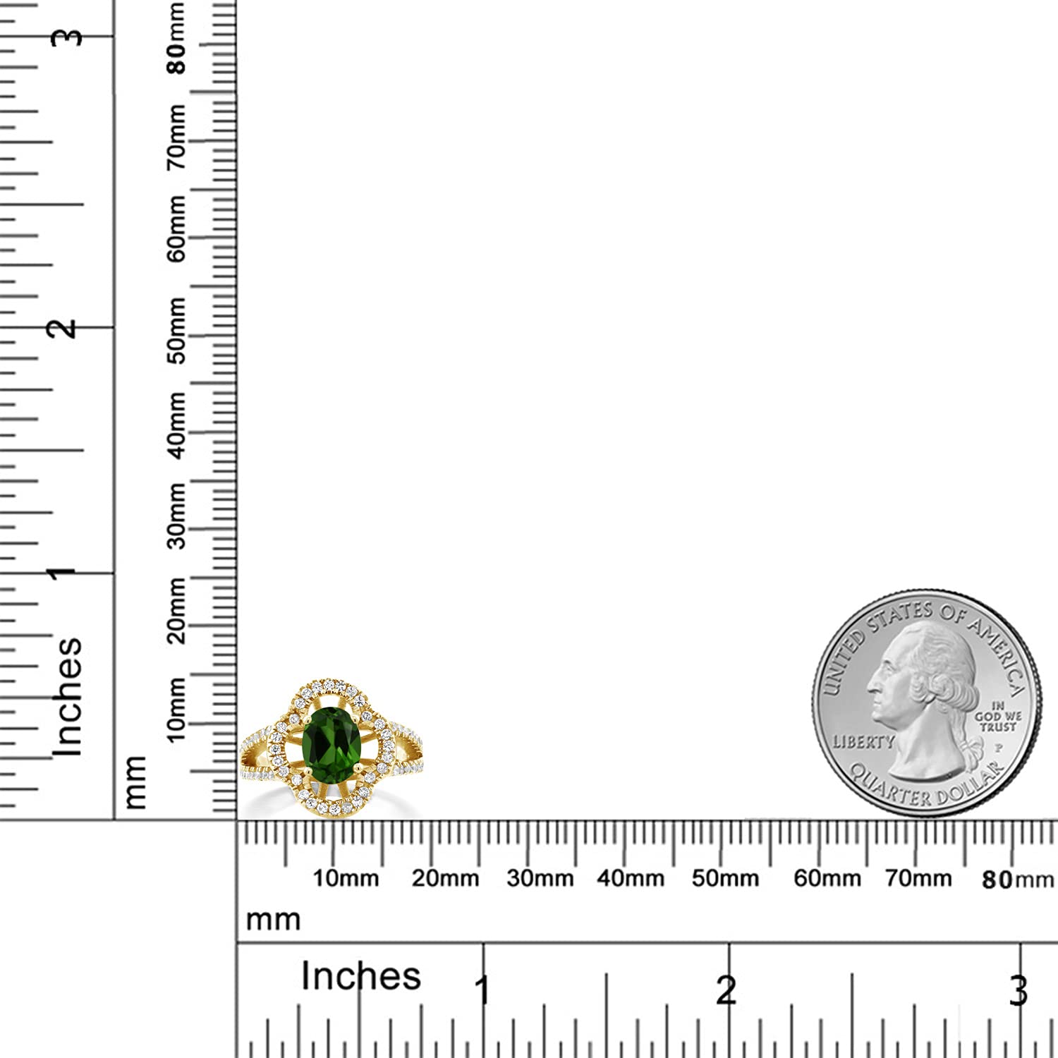 1.57 Ct Oval Green Chrome Diopside Ring - 18K Yellow Gold Plated Sterling Silver - Gem Stone King - Perfect for Engagement, Wedding & Special Occasions