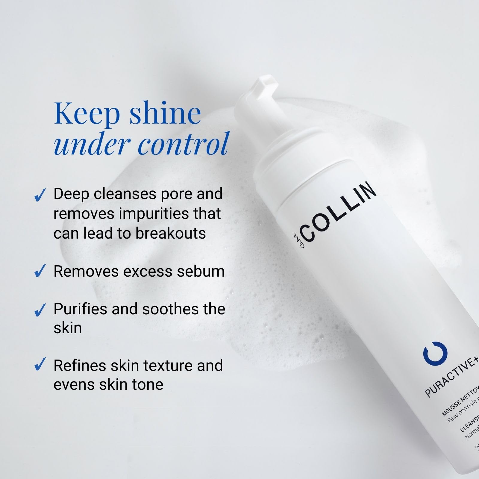 G.M. COLLIN Puractive+ Cleansing Foam - Foaming Face Wash for Oily & Acne-Prone Skin | Hydrating Facial Cleanser with Salicylic Acid | Daily Deep Pore Cleansing for Clear, Balanced Skin | Perfect for Morning & Night Skincare Routine
