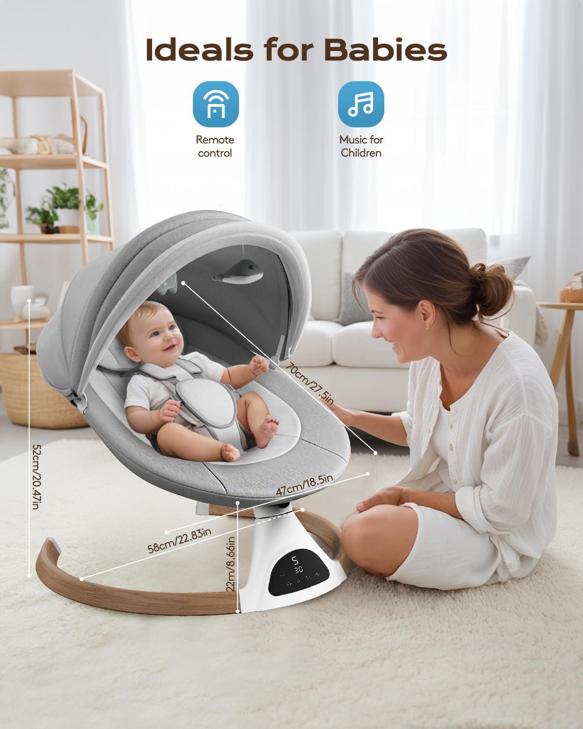 FasonBaby Bluetooth Baby Swing with 5 Speed Settings, 10 Soothing Lullabies & Remote Control - Portable Infant Swing for Newborns to Toddlers - Perfect for Nursery, Travel, and Outdoor Use