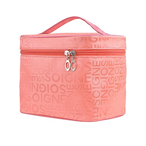 Large Train Case Makeup Bag for Women - Double Zipper Cosmetic Organizer with Brush Holder, Portable Travel Toiletry Case for Brushes & Cosmetics | Perfect for Travel, Home Storage & Professional Makeup Artists