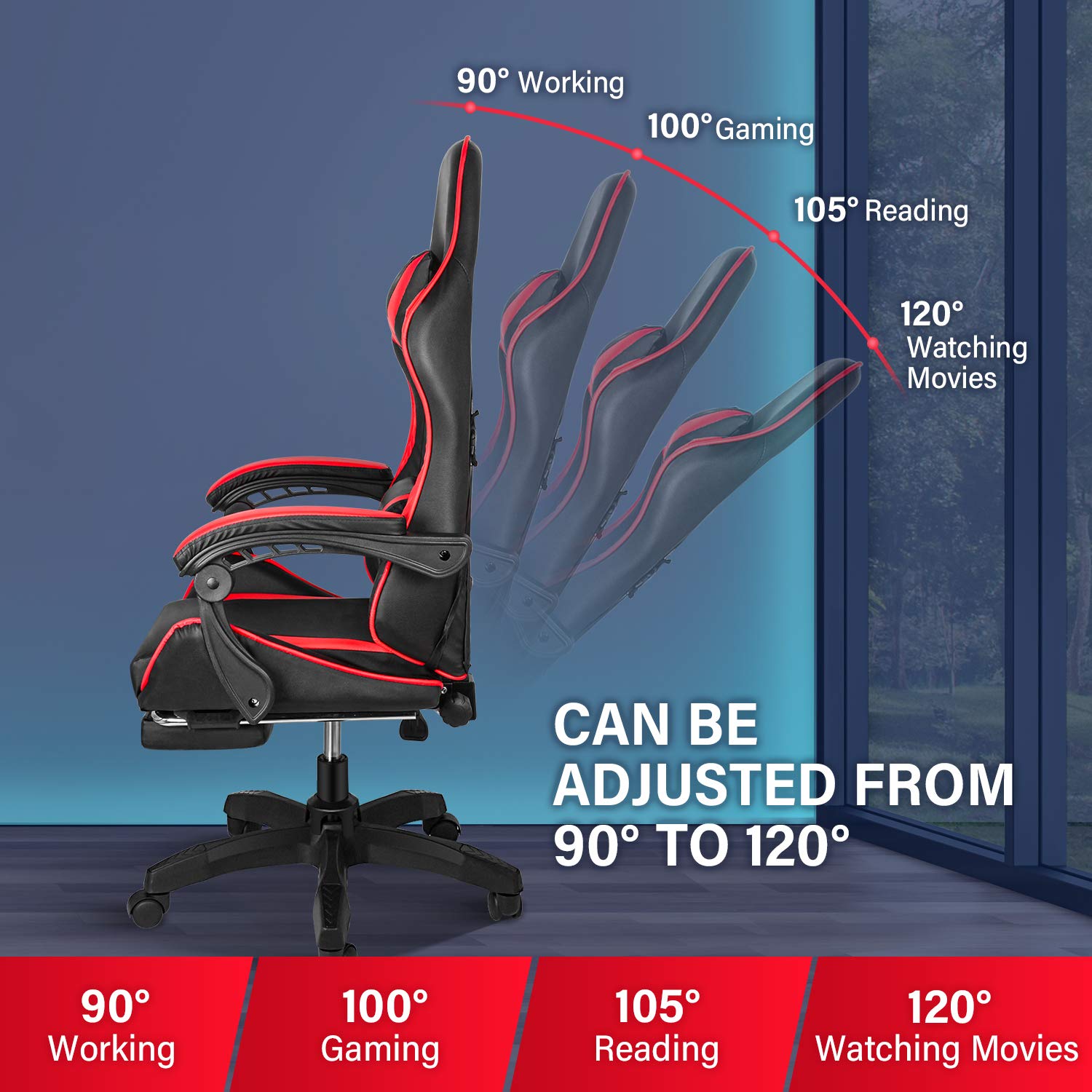 Ergonomic Gaming Chair with Adjustable Height & Lumbar Support for Office & Racing