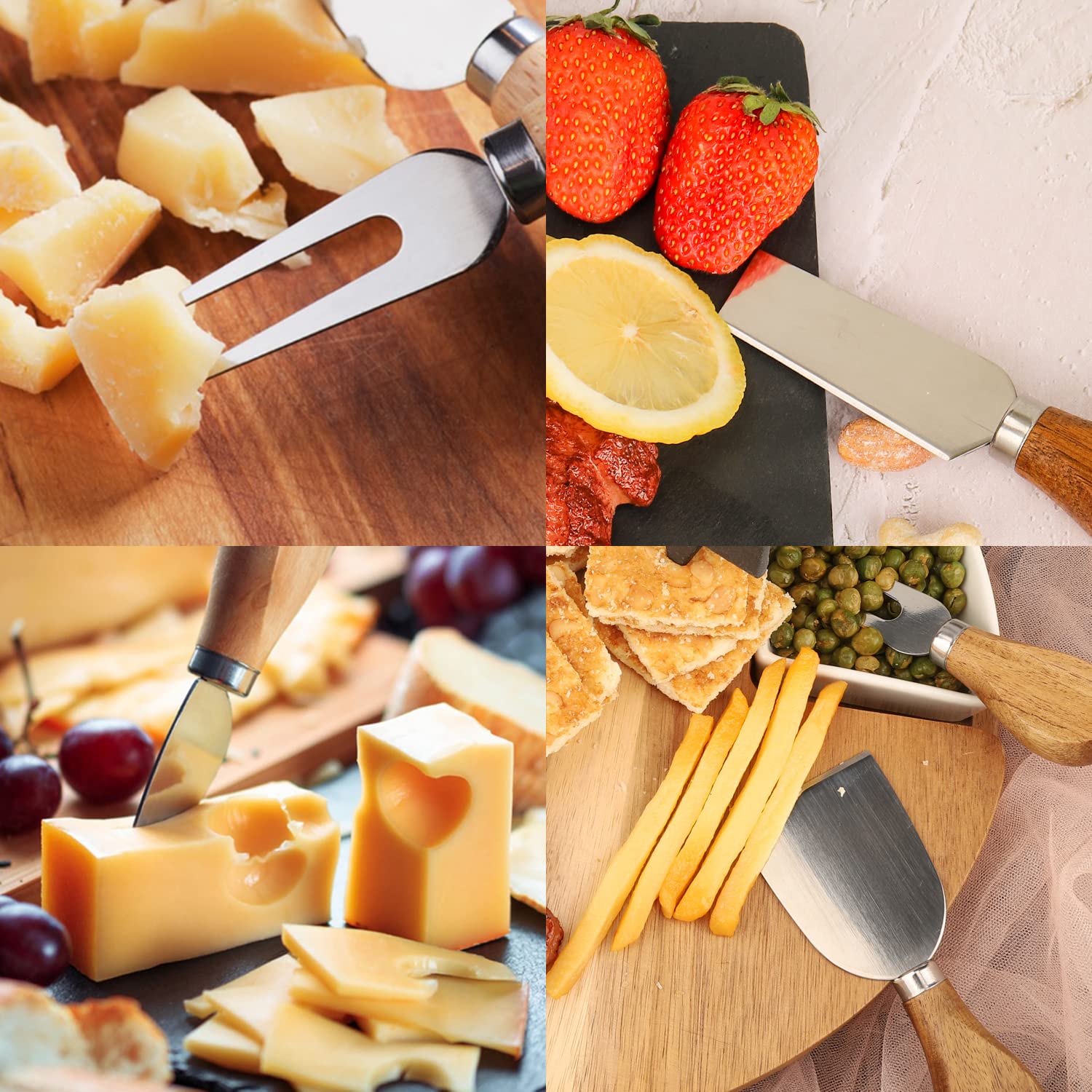 Premium Wooden Handle Cheese Knife Set - 6-Piece Stainless Steel Cheese Slicer, Butter Cutter & Spreader with Fork - Perfect for Charcuterie Boards, Wine Parties & Gourmet Cheese Tasting