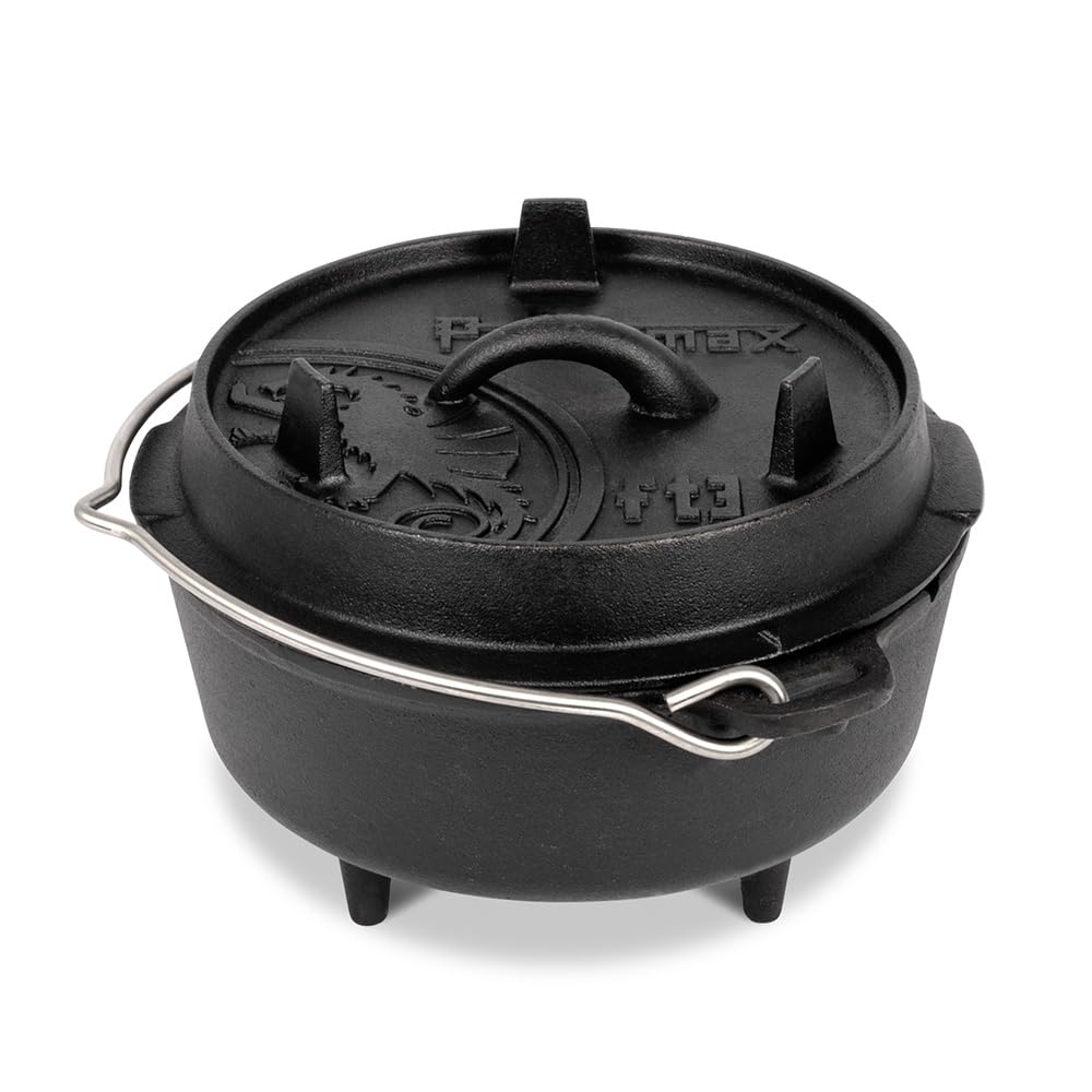 Petromax Pre-Seasoned Cast Iron Dutch Oven for Camping & Home Cooking - 3 Legs Design for Even Heat Distribution - Perfect for Outdoor Campfire Meals, Baking Bread & Indoor Kitchen Use