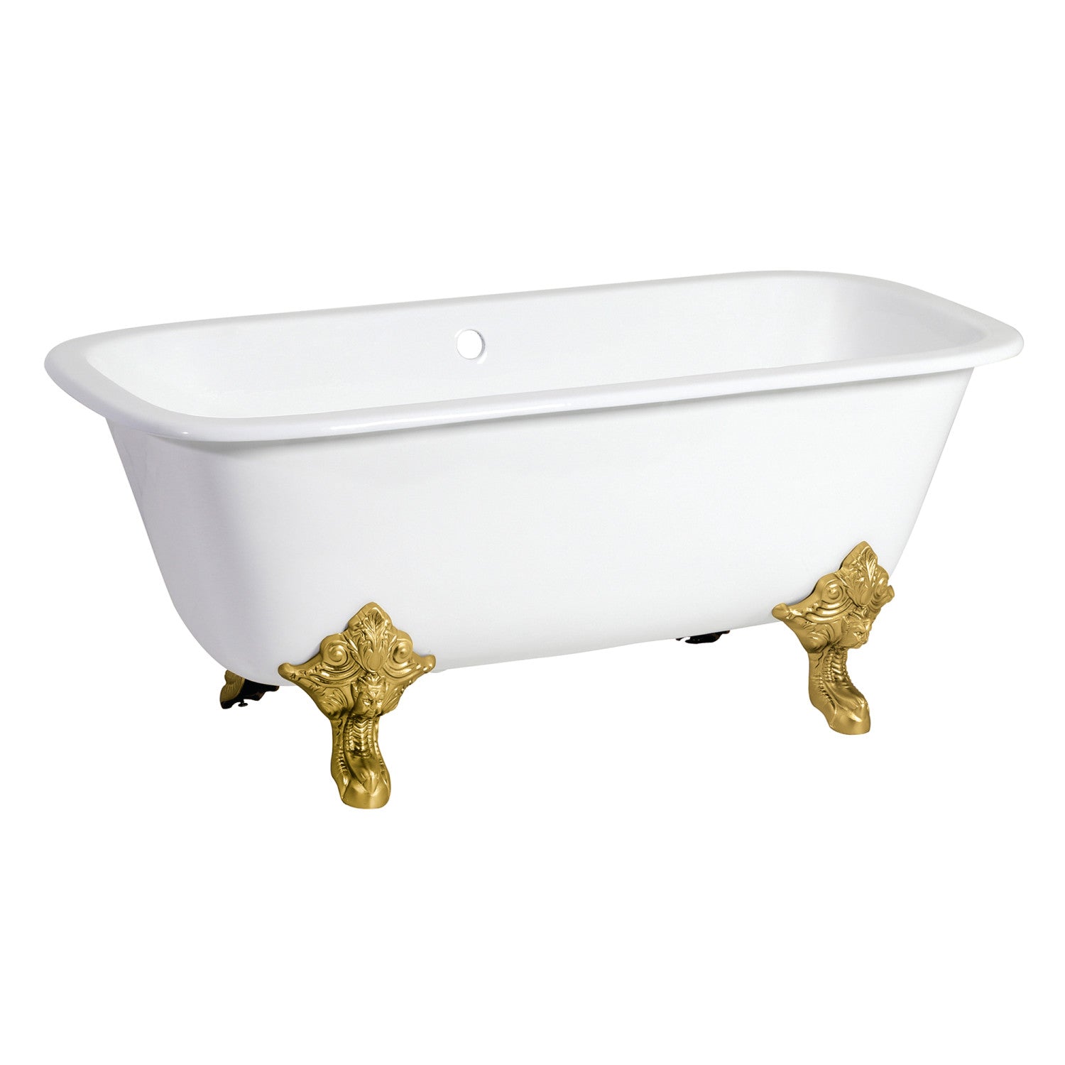 Aqua Eden 67 Inch White Cast Iron Clawfoot Bathtub - Double Ended Rectangular Soaking Tub with Brushed Brass Feet (No Faucet Drillings) | Perfect for Vintage Bathroom Decor & Spa-Like Relaxation