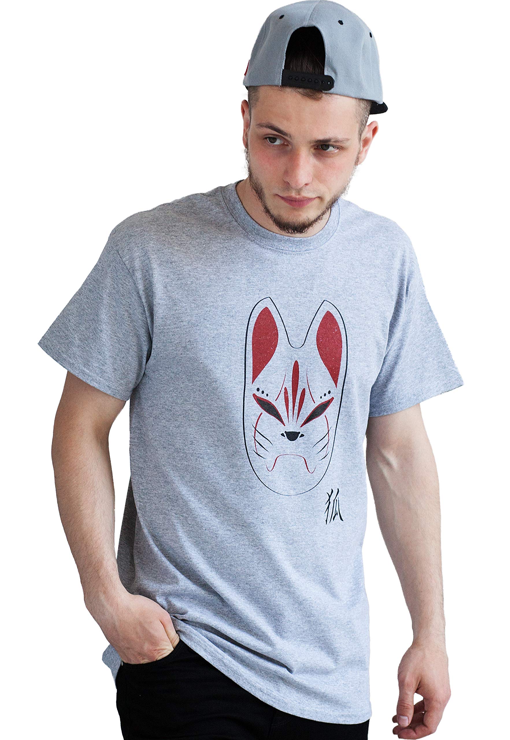 Japanese Anime Kitsune Fox Mask Printed T-Shirt - Kawaii Manga Graphic Tee for Cosplay, Casual Wear & Anime Fans