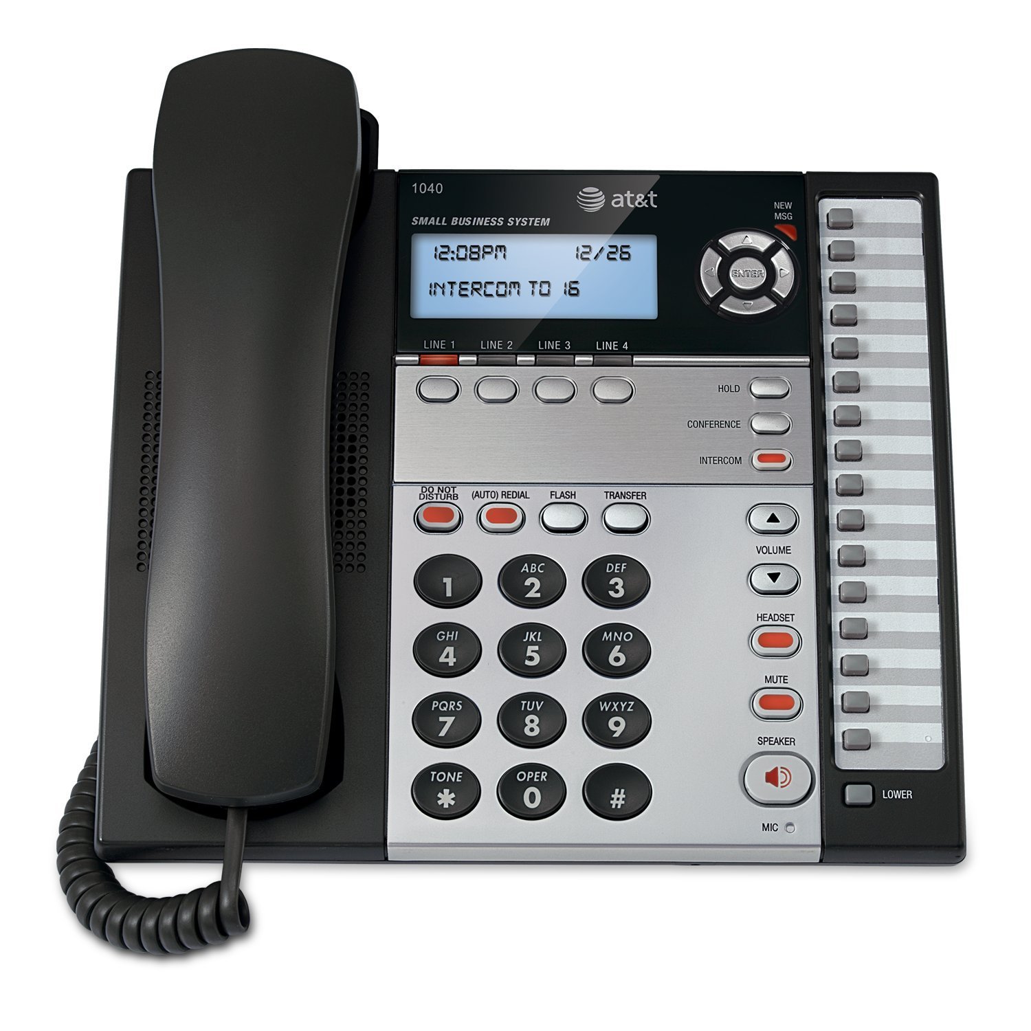 AT&T 1040 4-Line Expandable Corded Phone System with Speakerphone - 1 Handset Desk Landline Phone for Office, Business & Home - Caller ID & Answering Machine - Black/Silver (Renewed) - Perfect for Conference Calls, Customer Service & Remote Work