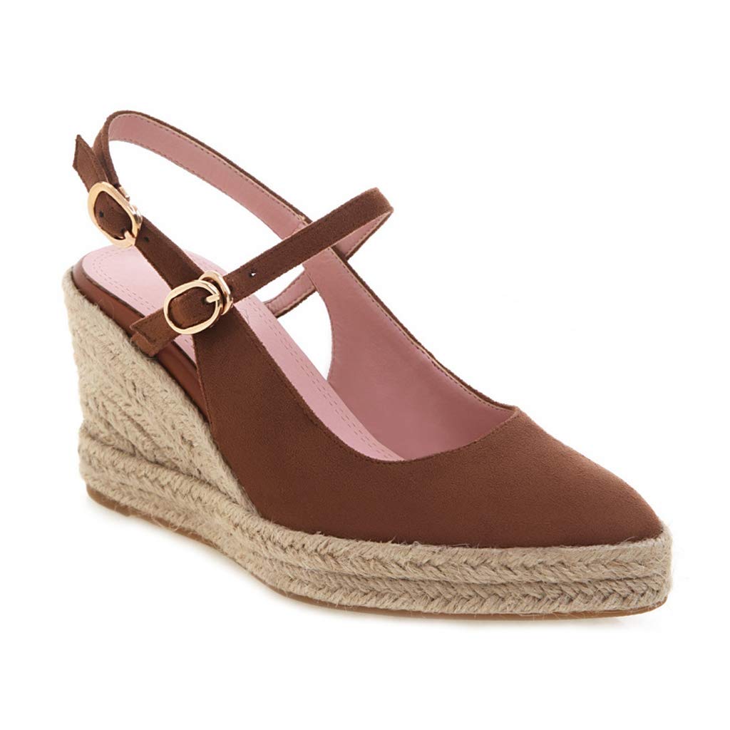 Mioke Women's Espadrille Wedge Sandals - Pointed Toe Slingback Strap Chunky Heel Dress Shoes for Summer Weddings, Beach Vacations & Date Nights