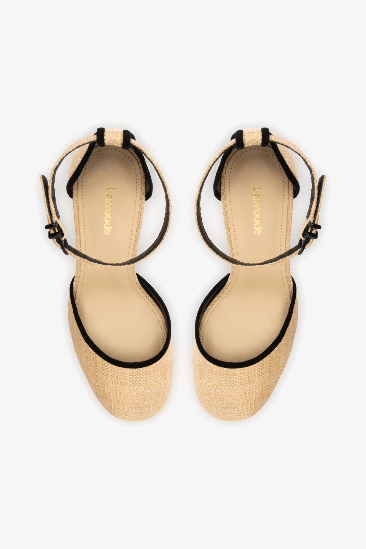 Ari Pump Women's Shoes in Beige Raffia with Black Leather Trimming - Comfortable Heels for Work, Weddings & Special Occasions