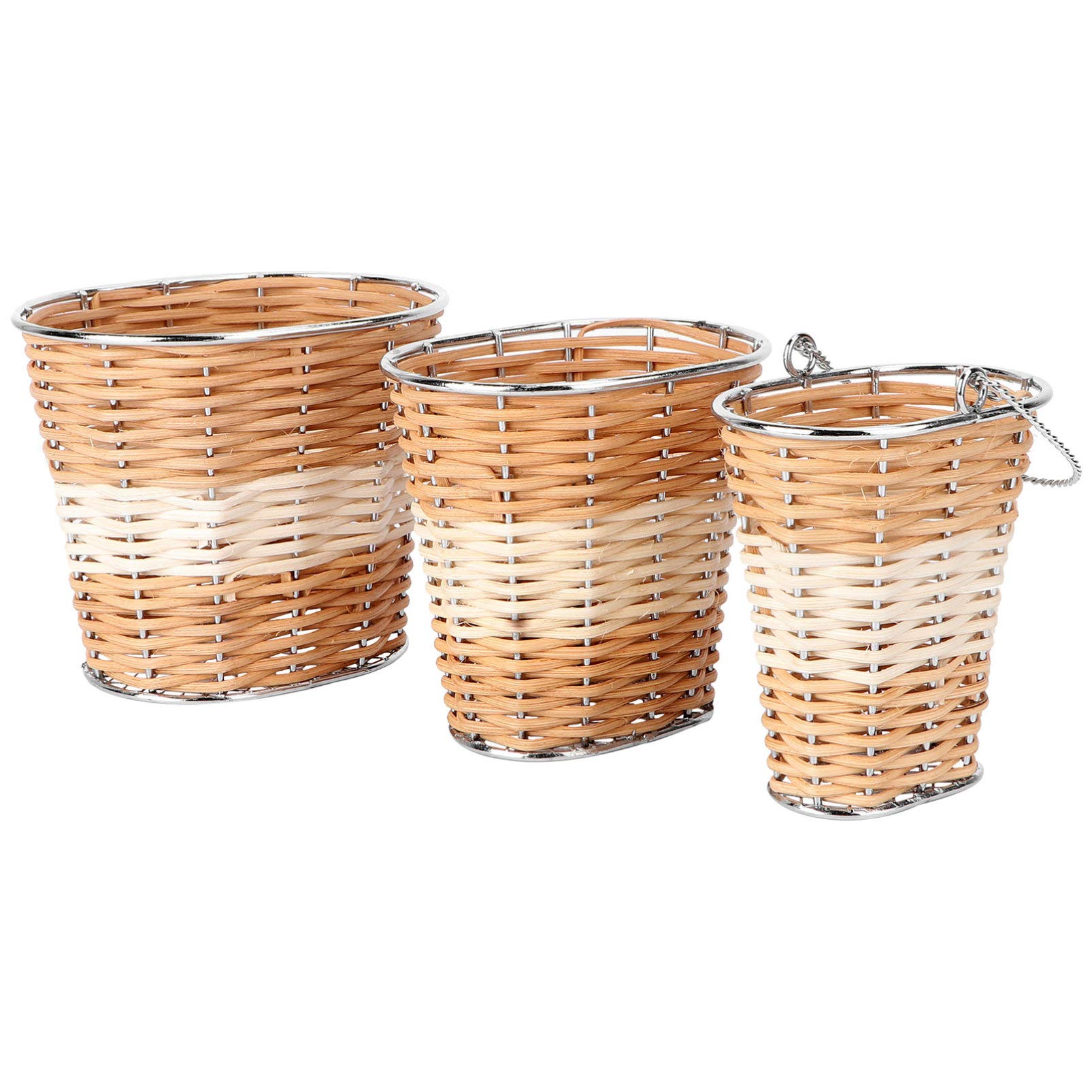 3-Piece Woven Storage Basket Set - Rattan Cup Holders, Desk Organizer & Mini Hamper for Home Decor, Wedding Table Centerpiece, Green Plant Holder - Perfect for Living Room, Office & Boho Wedding Decorations