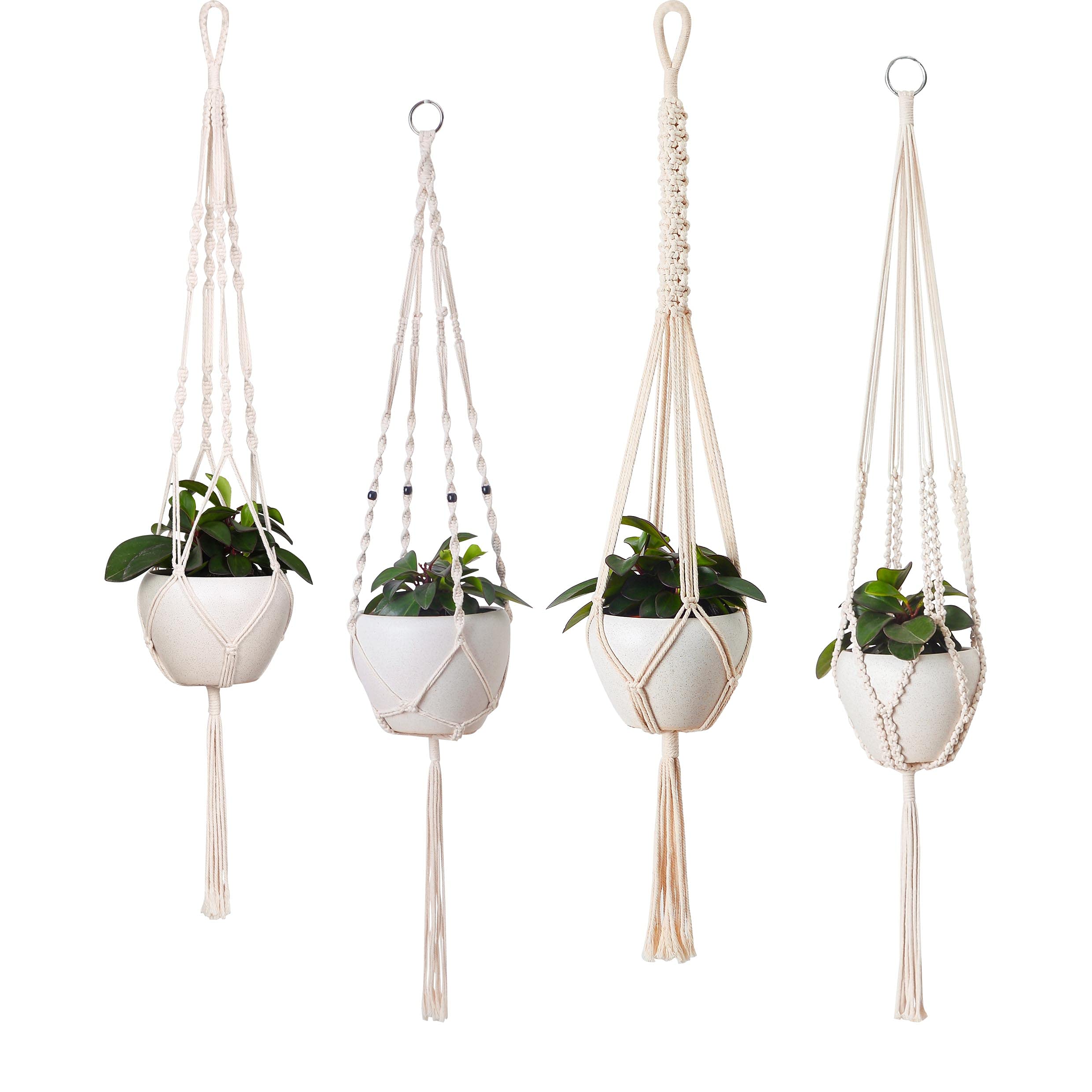 SO CAL PRO 5-Pack White Macrame Plant Hangers with Hooks - Boho Home Decor for Indoor Plants, Wall Hanging, Living Room, Bedroom & Patio