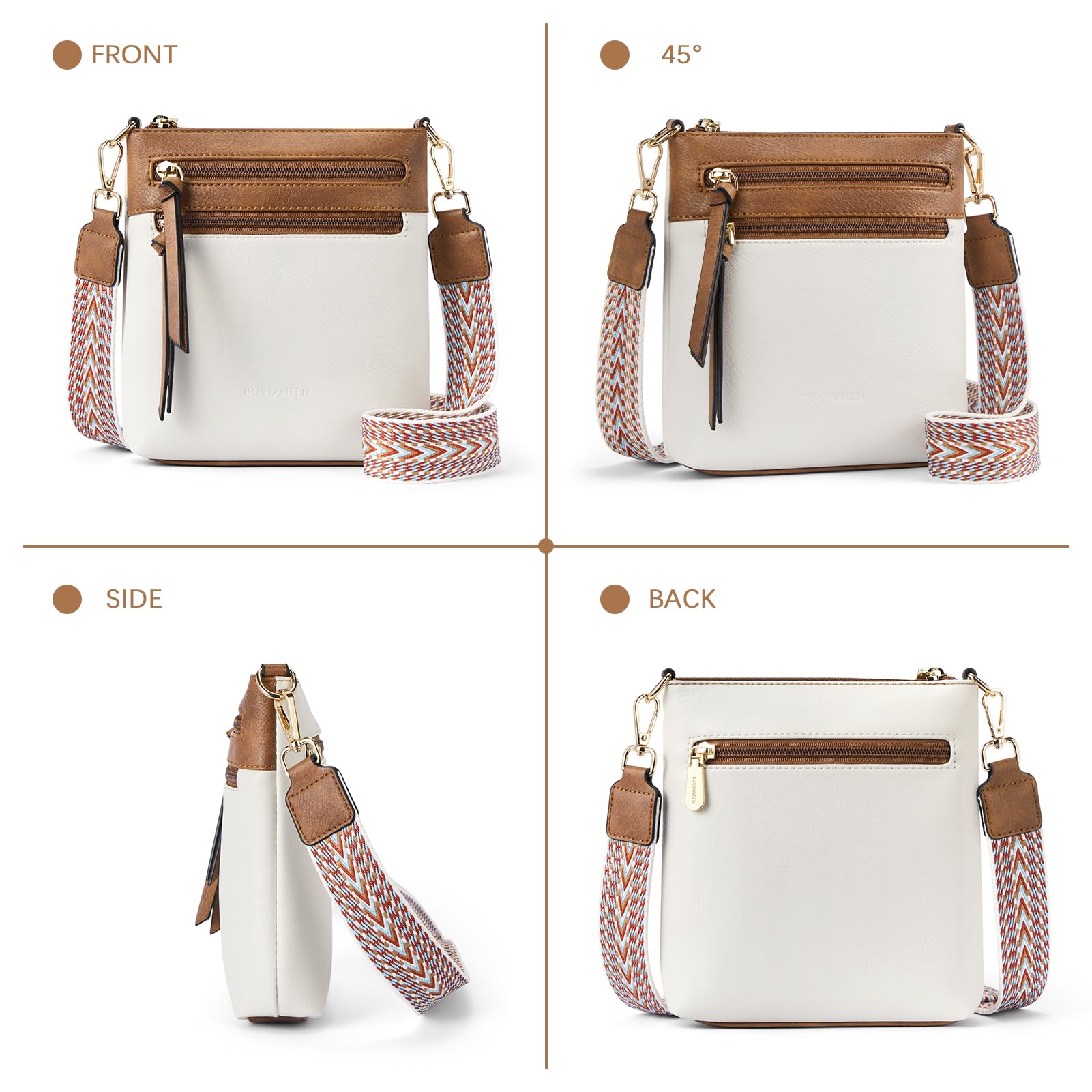 BOSTANTEN Women's Crossbody Bag - Trendy Vegan Leather Shoulder Purse with Adjustable Strap & Zipper Pocket | Perfect for Work, Travel & Everyday Use
