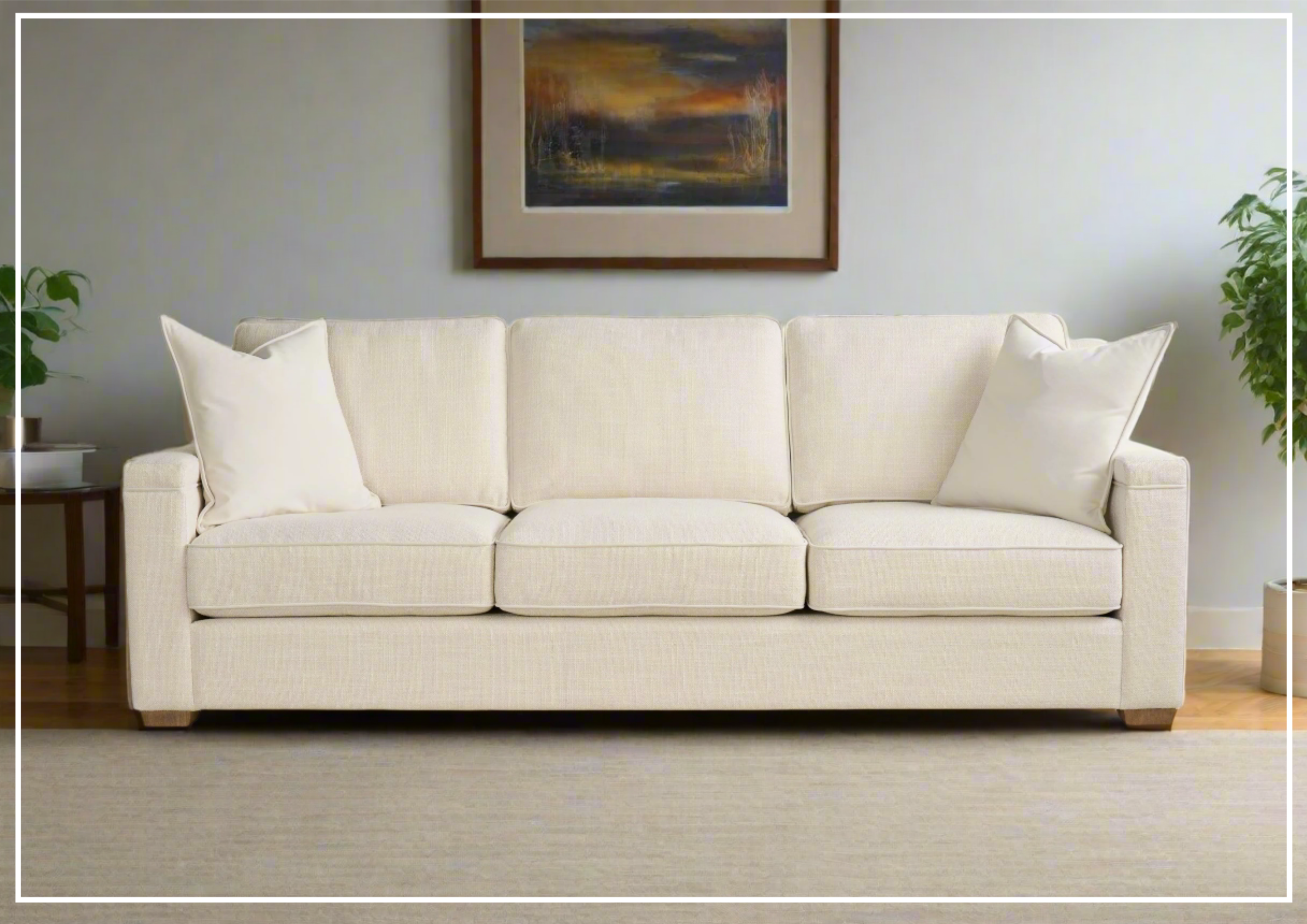 Universal Leah 3-Seater Asbury Sofa - Oatmeal Fabric Upholstered Living Room Couch in White | Perfect for Modern Apartments, Cozy Living Spaces & Home Theater Seating