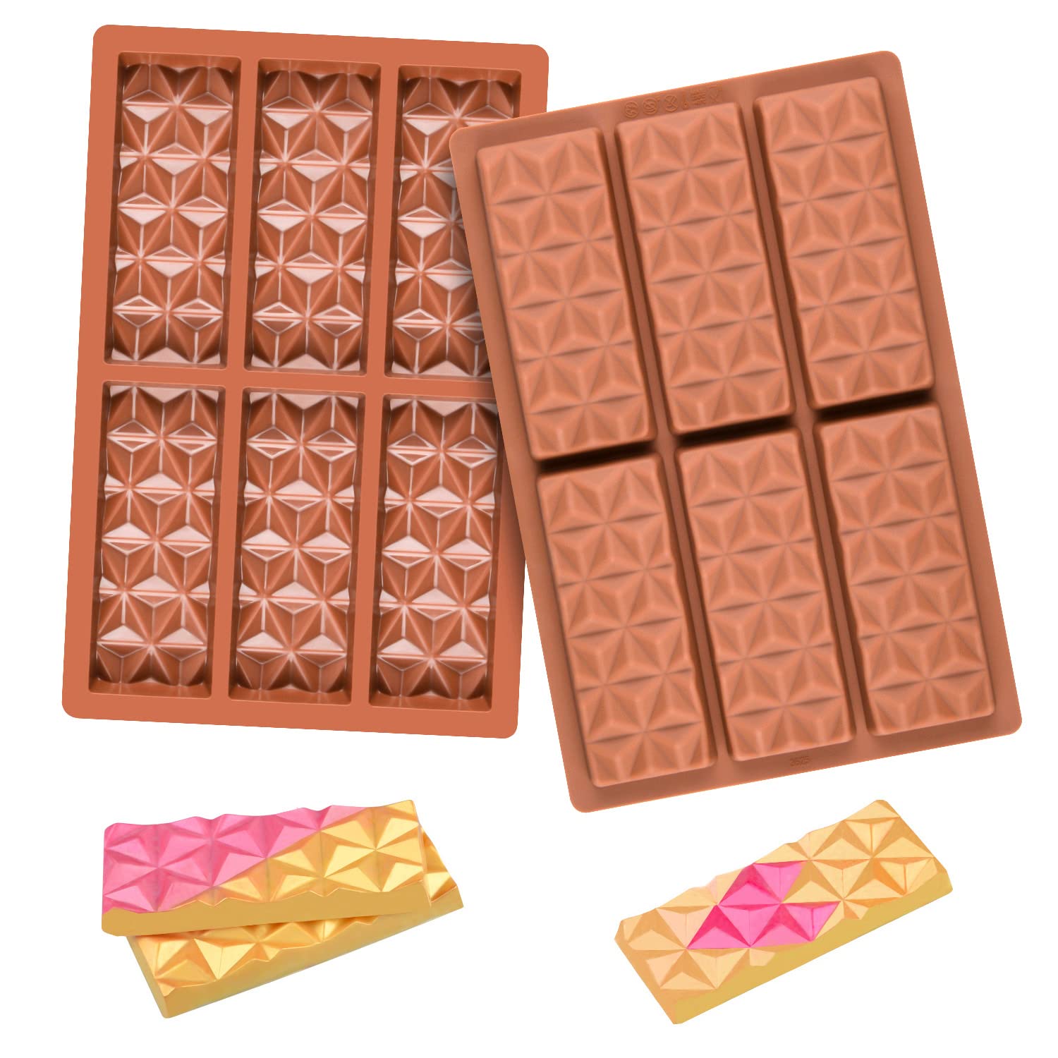 Premium 2-Piece Silicone Chocolate Molds Set - Deep Break Apart Candy Bar Molds for Baking, Wax Melts & DIY Crafts (Pyramid Shape) - Perfect for Valentine's Day Gifts, Birthday Parties & Holiday Treats
