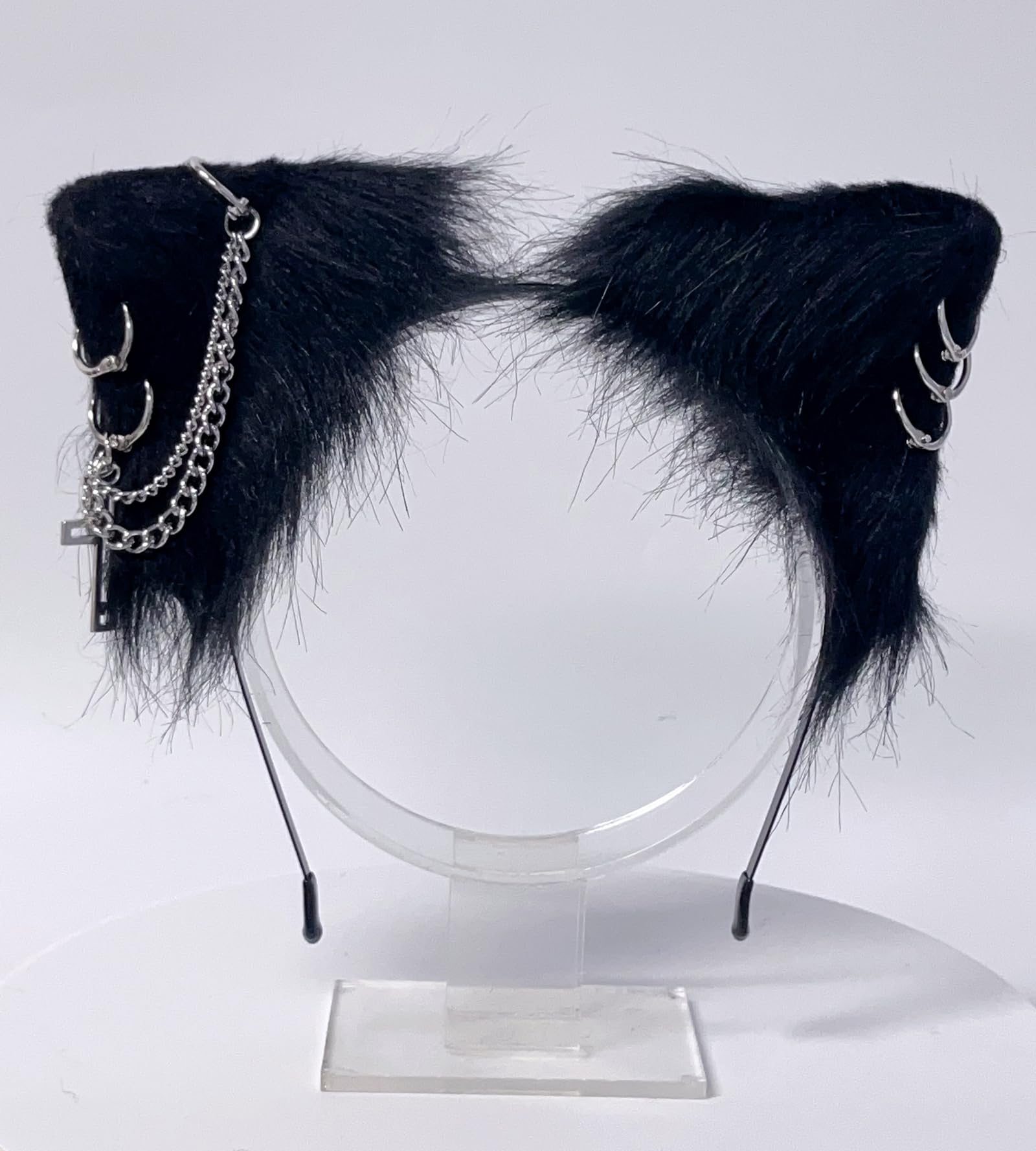 Gothic Punk Cat Ears Headband - Black Cross Cat Ear Hair Clips for Women | Perfect for Halloween Costumes, Cosplay, Gothic Fashion & Punk Parties