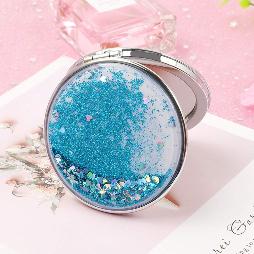 Easnea Compact Travel Makeup Mirror for Women - Folding Magnifying Cosmetic Mirror, Purse Size, Round Blue | Perfect for On-the-Go Touchups, Travel Essentials & Handbag Organization