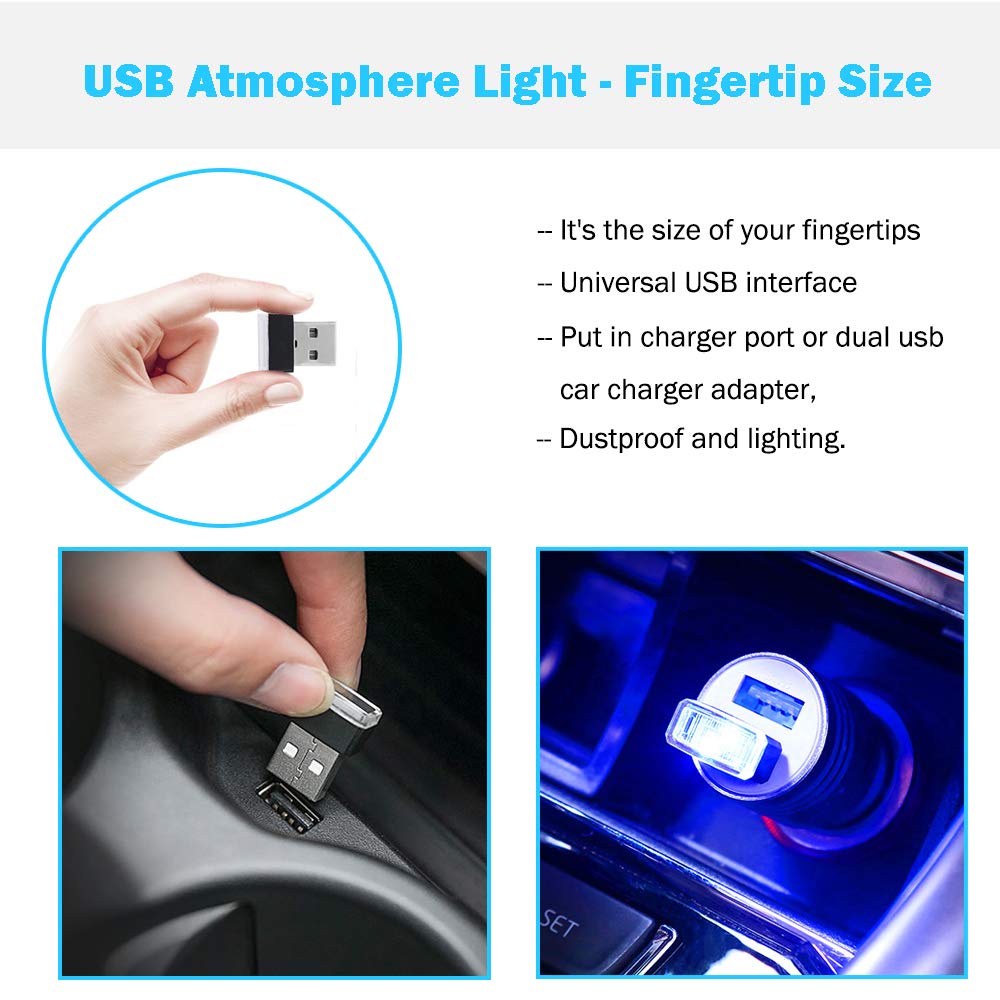 USB Car LED Ambient Lights Kit - 2PCs Red for Interior Decor & Night Driving