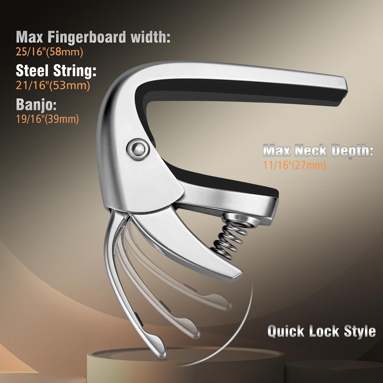 Premium Quick Lock Guitar Capo for 6-String Acoustic & Electric Guitars - Professional Musician Grade - Silver Finish | Perfect for Live Performances, Studio Recording & Practice Sessions
