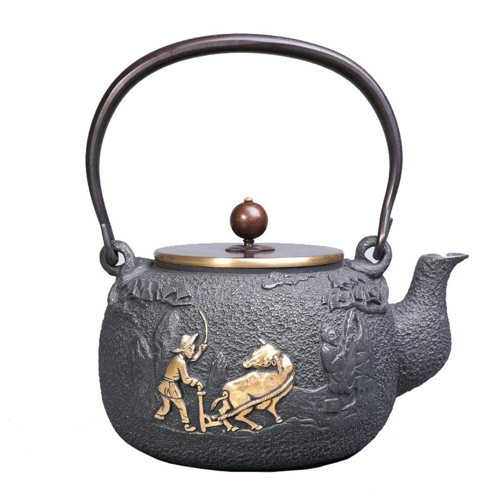 Premium Japanese Cast Iron Teapot (Tetsubin) - 1200ml Black Teakettle with Anti-Rust Inner Coating & Copper Lid - Ideal for Electric/Ceramic Stoves - Perfect for Home Tea Ceremonies, Office Use & Gift Giving