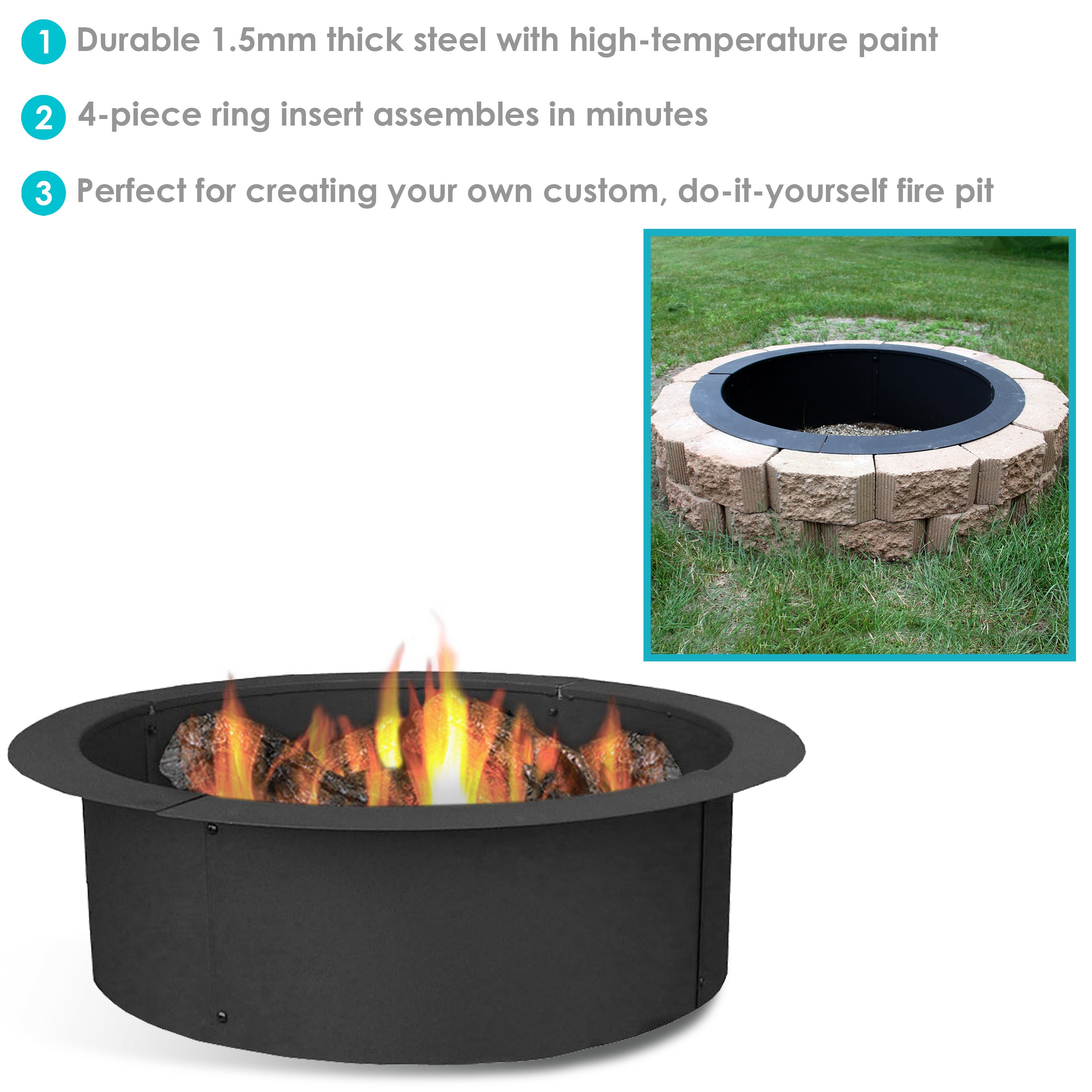 Durable In-Ground Fire Pit Ring Insert by Sunnydaze - DIY Fire Ring for Backyard, Patio, and Camping Outdoor Gatherings