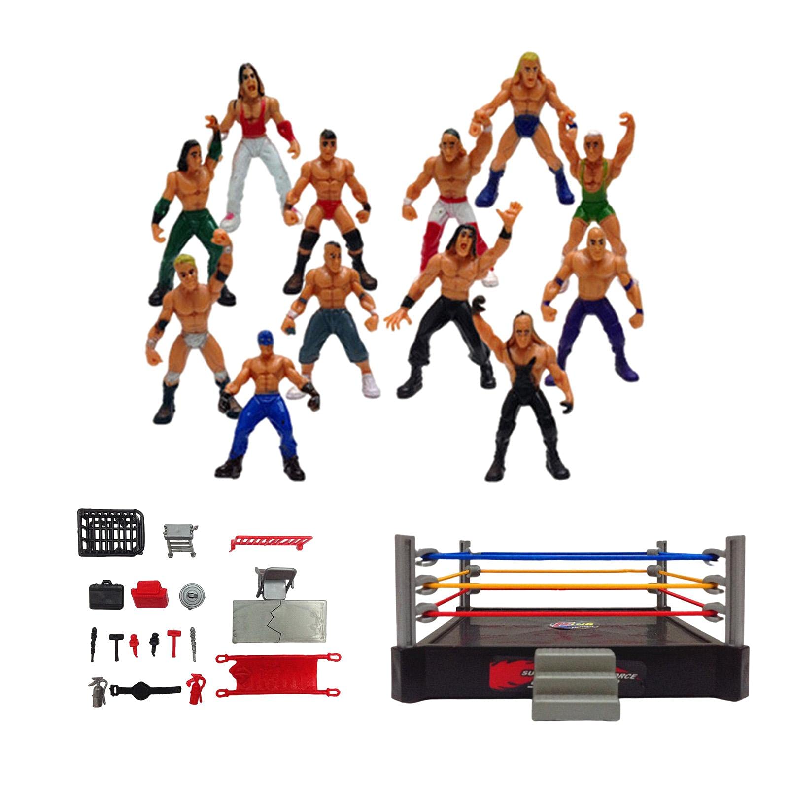 Mini Wrestling Figures Set - 12 Wrestlers & 20 Accessories - Action Toys for Kids Play