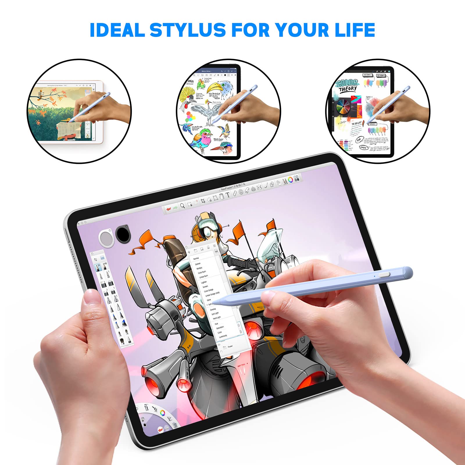 NTHJOYS Magnetic Active Stylus Pen for Apple iPad/Pro/Air/Mini, iPhone & Android Tablets - Fine Point Precision for Writing, Drawing & Note-Taking - Perfect for Artists, Students & Professionals