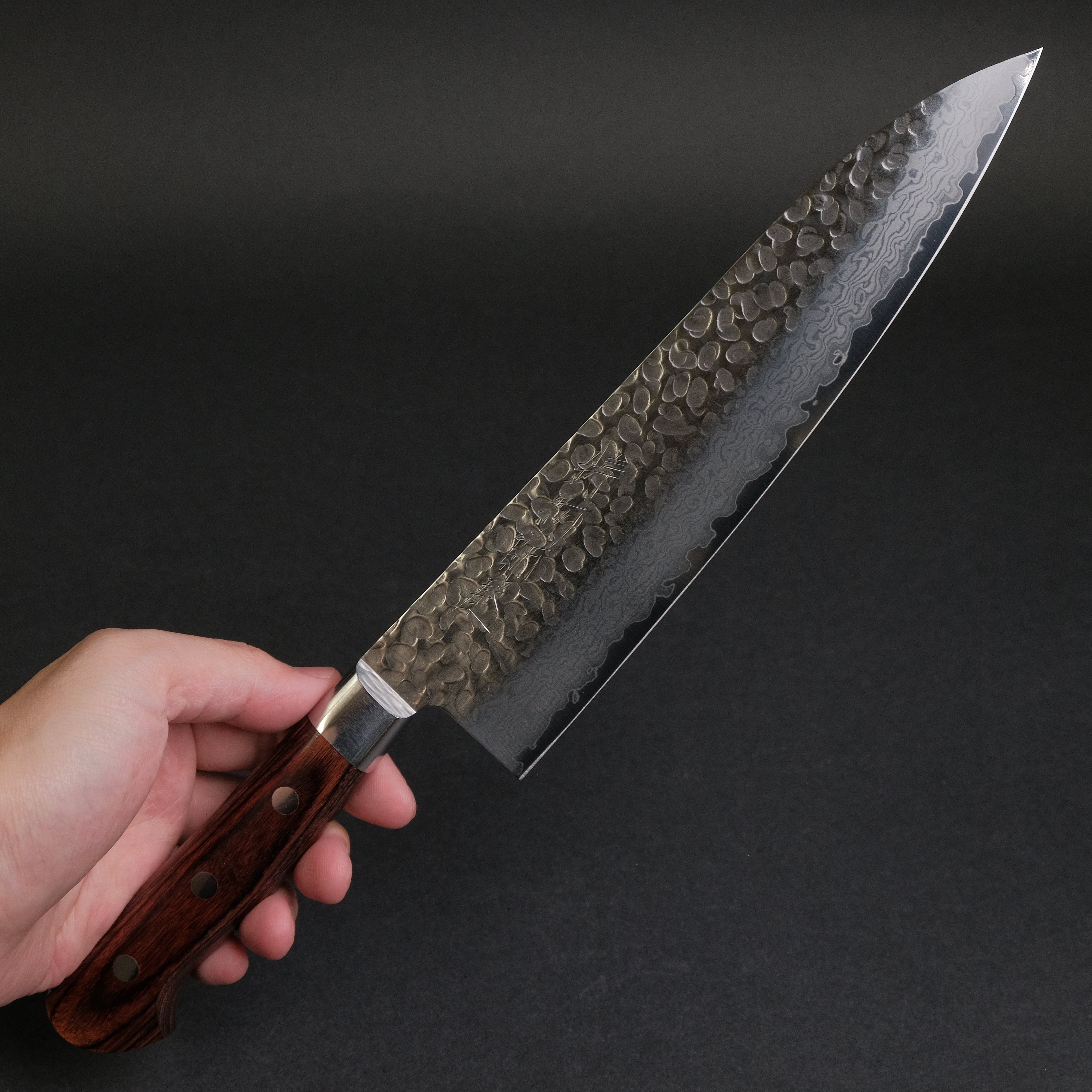 Hitohira Imojiya ST Tsuchime Damascus Gyuto 210mm Japanese Chef Knife - Hand-Forged Stainless Steel Blade with Imitation Mahogany Handle (Yo Handle) - Perfect for Sushi, Meat Cutting & Professional Kitchen Use