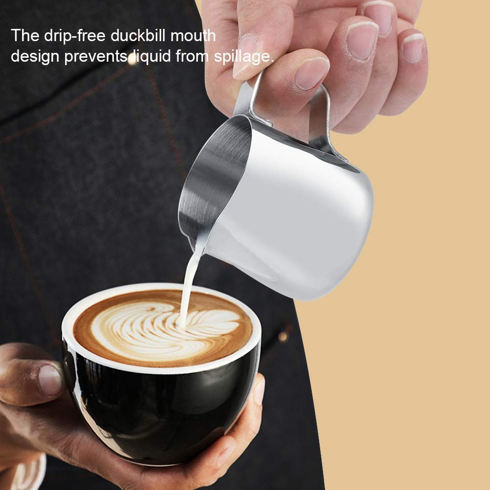 Premium Stainless Steel Milk Frothing Pitcher for Coffee & Cappuccino - 100ml Professional Steaming Pitcher for Latte Art, Perfect for Espresso Machines & Home Baristas - Ideal for Coffee Shops, Cafes & Home Brewing