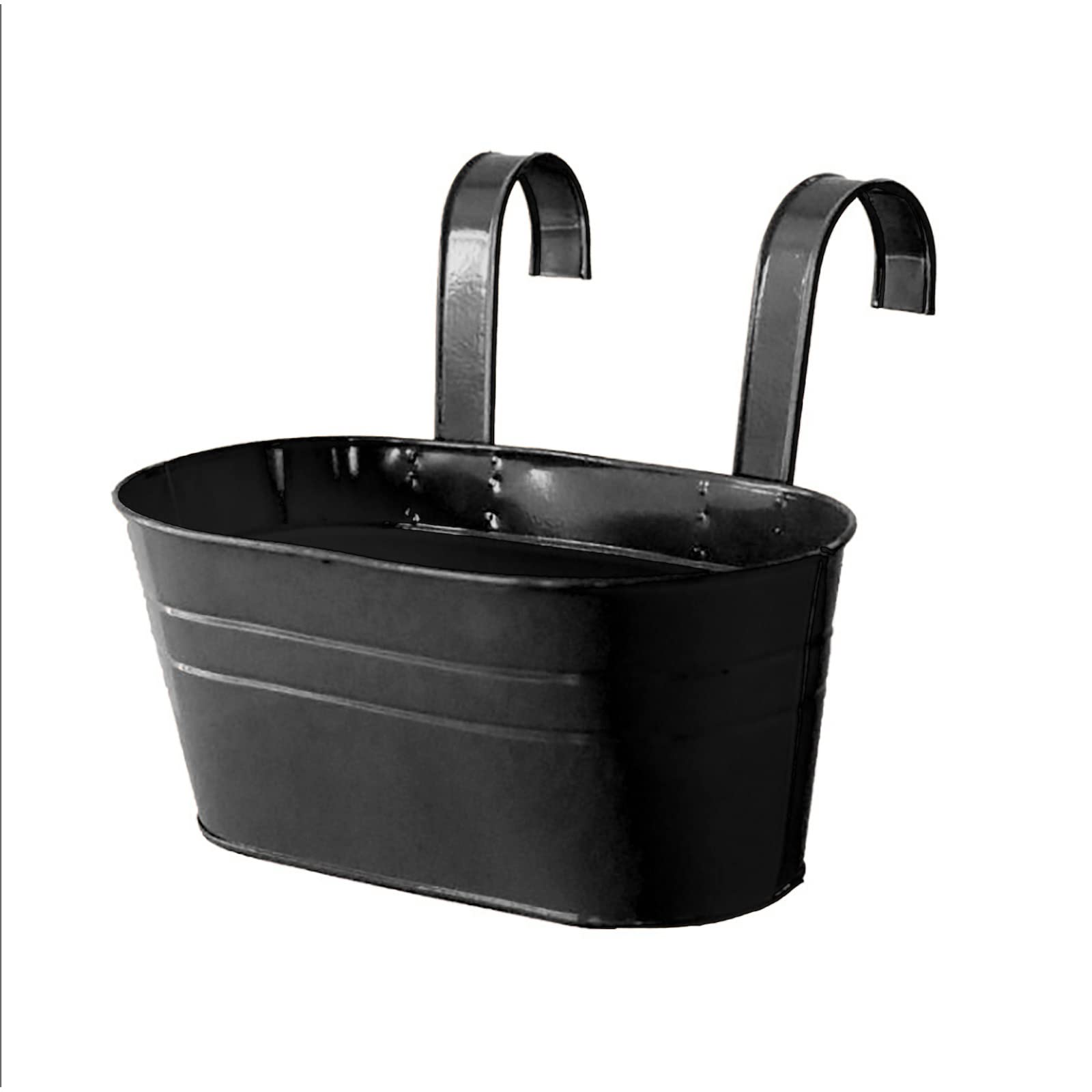 RNSUNH 3-Pack Hanging Flower Pots with Detachable Hook - Oval Railing Fence Planter for Garden, Balcony, Wall - Metal Bucket Flower Holders for Indoor & Outdoor Decor - Perfect for Home, Patio, and Apartment Gardening
