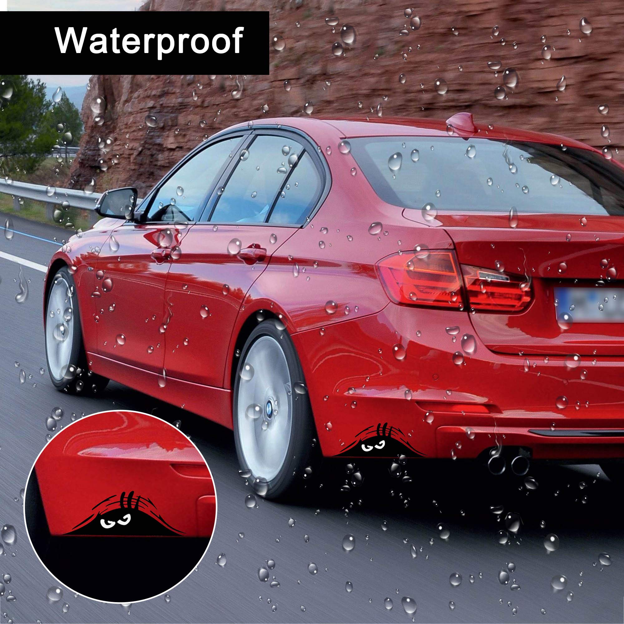 TOMALL 2-Pack Peeking Monster Car Stickers - Scary & Funny Eyes Waterproof Vinyl Decals for Car Windows, Bumpers, Laptops & Motorcycles (Black) - Perfect for Halloween Pranks & Unique Vehicle Customization