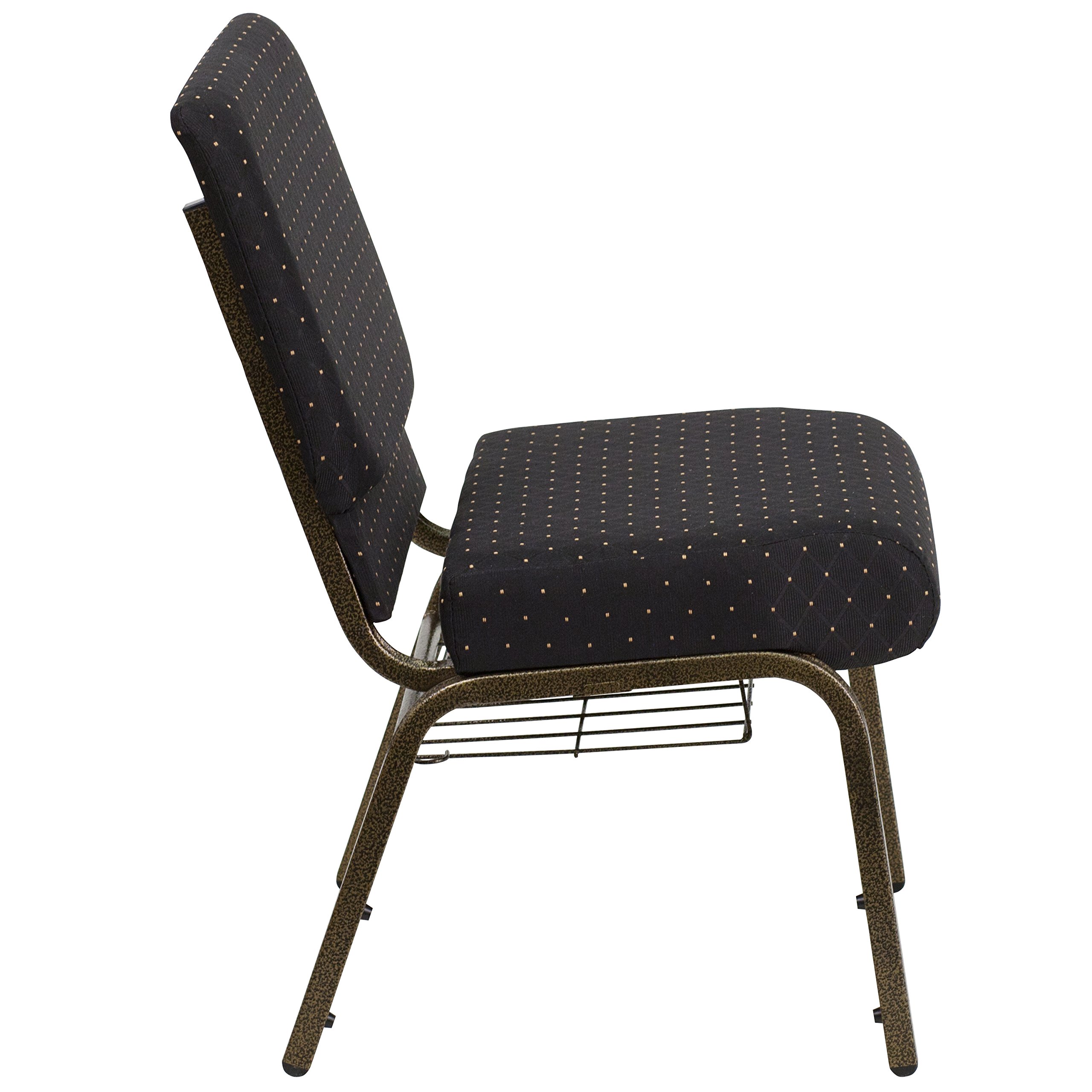 21''W TOUGH ENOUGH Series Church Chairs - Black Dot Pattern Fabric with Cup Holder & Book Rack - Gold Vein Metal Frame - Perfect for Churches, Auditoriums & Event Venues