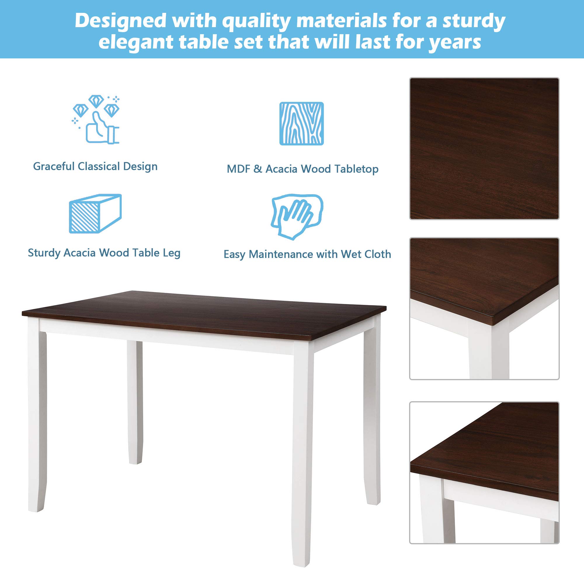Harper & Bright Designs 5-Piece Wood Dining Table Set for 4, Compact Kitchen Table & Chairs in White & Cherry, Perfect for Small Spaces & Cozy Meals