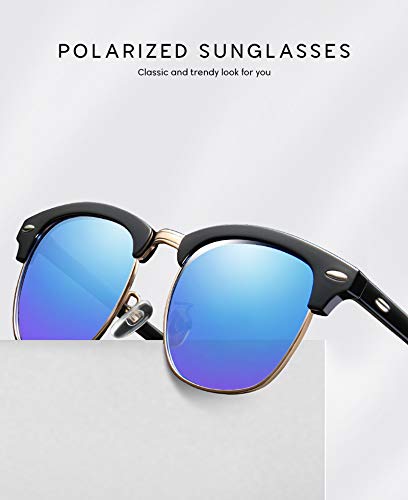 Polarized Browline Sunglasses for Men & Women - Classic Semi-Rimless Retro Frame with UV400 Protection - Perfect for Driving, Beach & Outdoor Activities