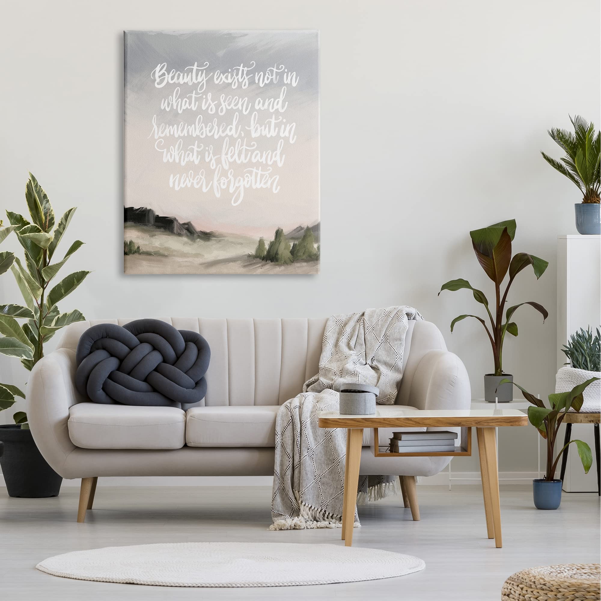 Stupell Industries 'Beauty is Never Forgotten' Minimalist Quote Wall Art - Rustic Landscape Painting by House Fenway - Perfect for Living Room, Bedroom & Office Decor