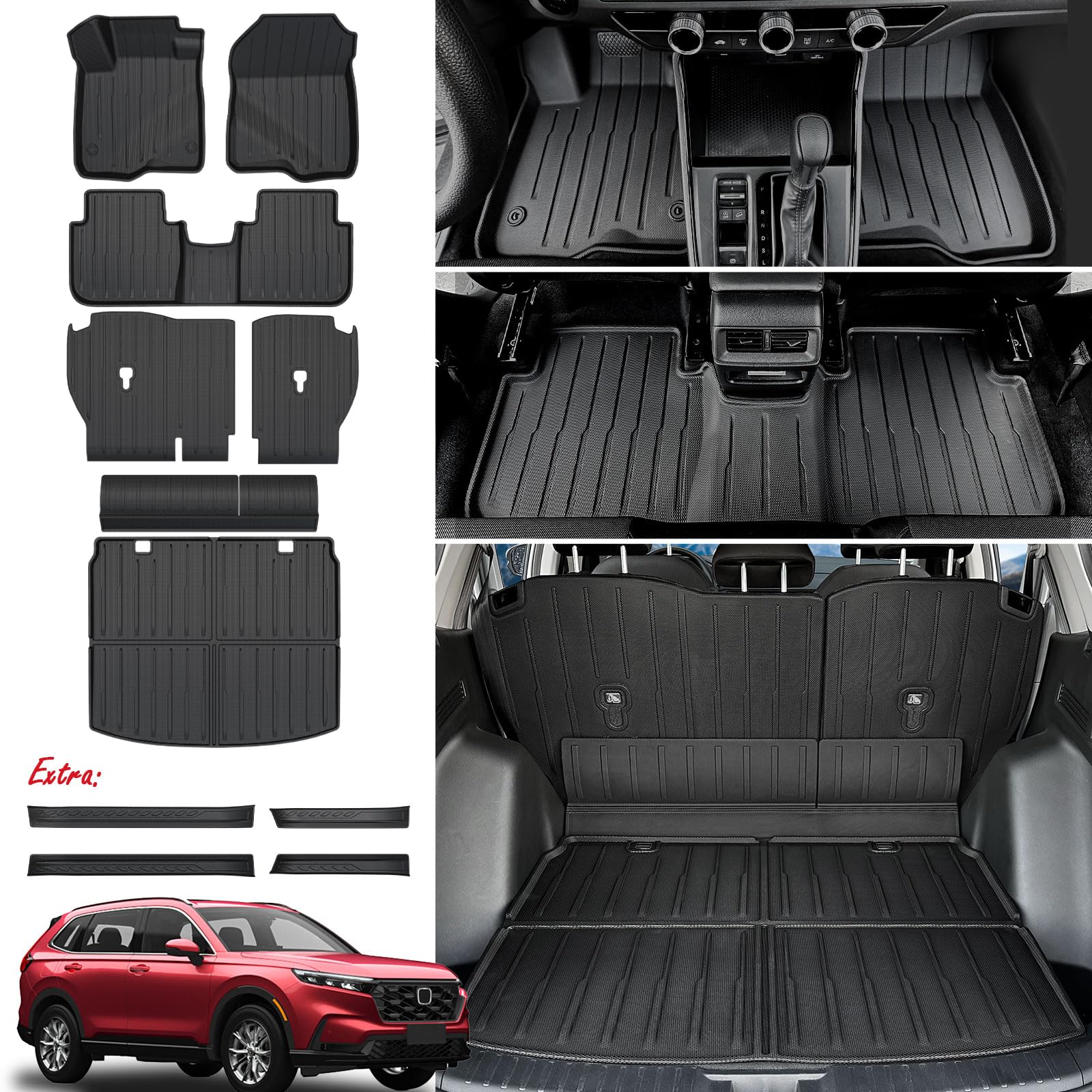 All-Weather Floor Mats for Honda CR-V 2023 2024 2025 - Complete Set with Trunk Liner, Backrest Protectors & Door Sill Guards | Durable Car Accessories for SUV Protection & Easy Cleaning