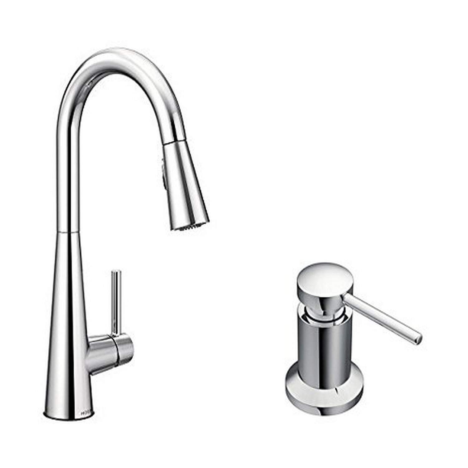 Moen 7864 Sleek One-Handle High Arc Pull-Down Kitchen Faucet with Reflex Technology - Chrome Finish & Built-In Soap Dispenser | Perfect for Modern Kitchens, Food Prep, and Easy Cleaning