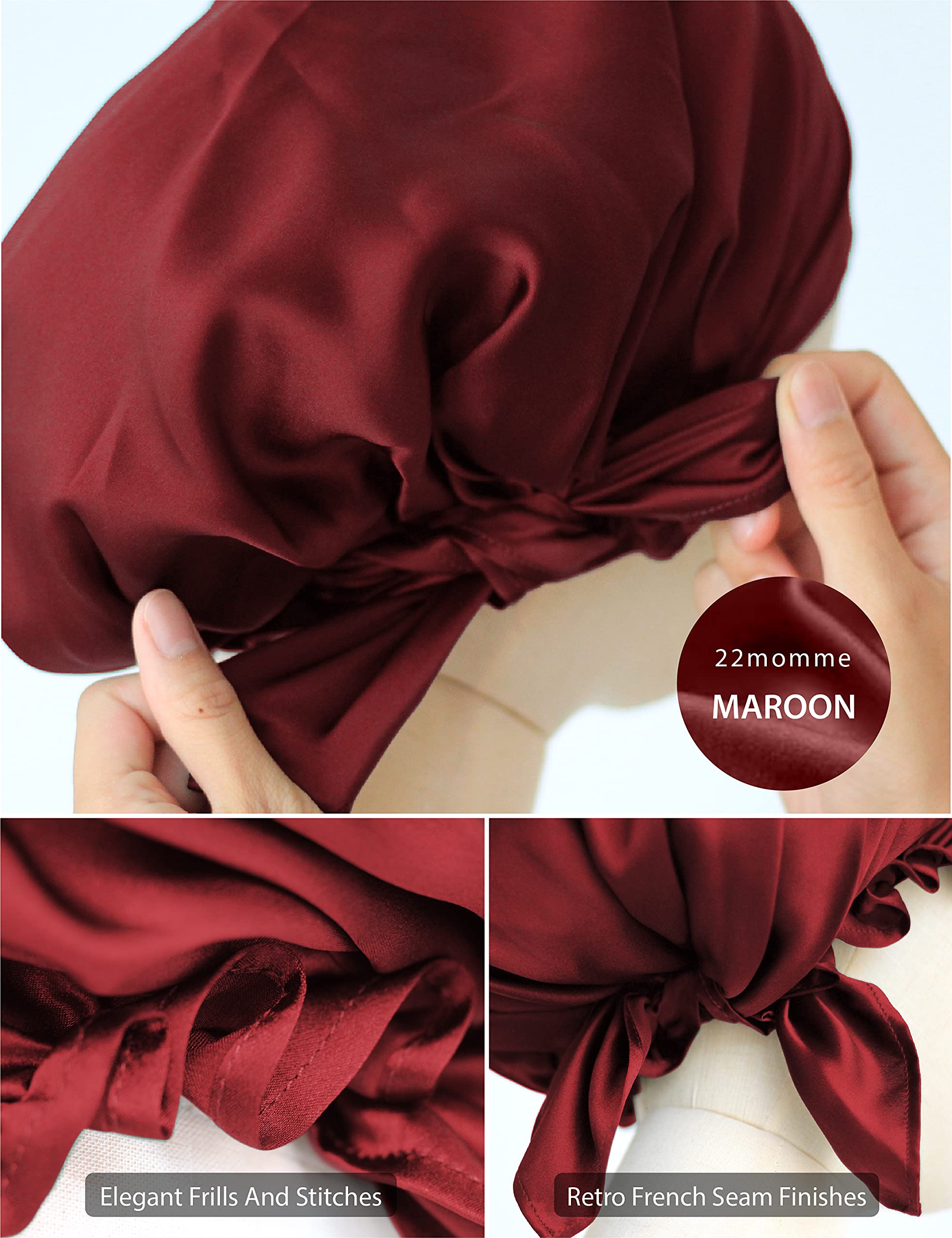100% Pure Mulberry Silk Bonnet for Sleeping - Adjustable Tie Band, Large Size for Curly & Natural Hair - Breathable Hair Wrap for Nighttime Hair Care - Perfect for Women with Afro, Braids & Protective Styles