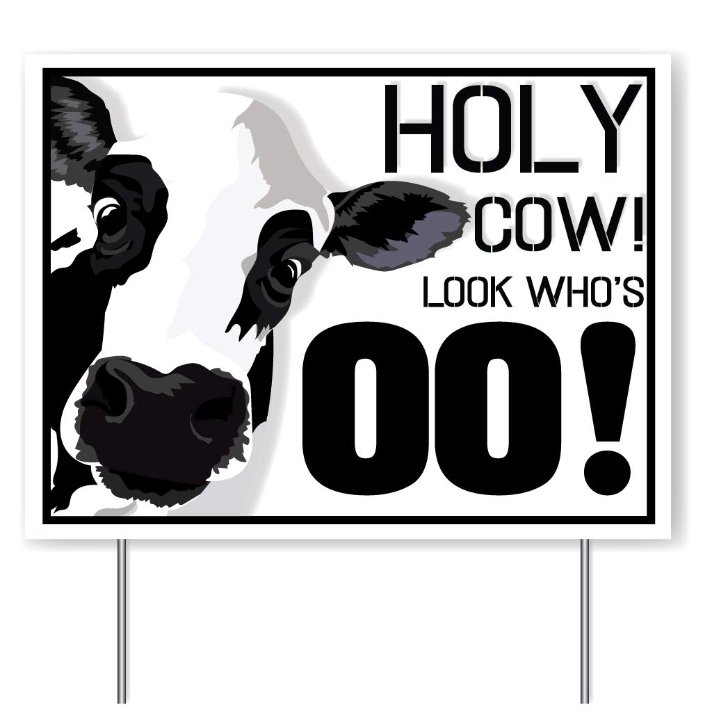 Custom Holy Cow Birthday Yard Sign - 18x24 Inch Personalized Birthday Welcome Sign with 2 Stakes - Outdoor Party Decorations for Backyard Celebrations & Milestone Birthdays